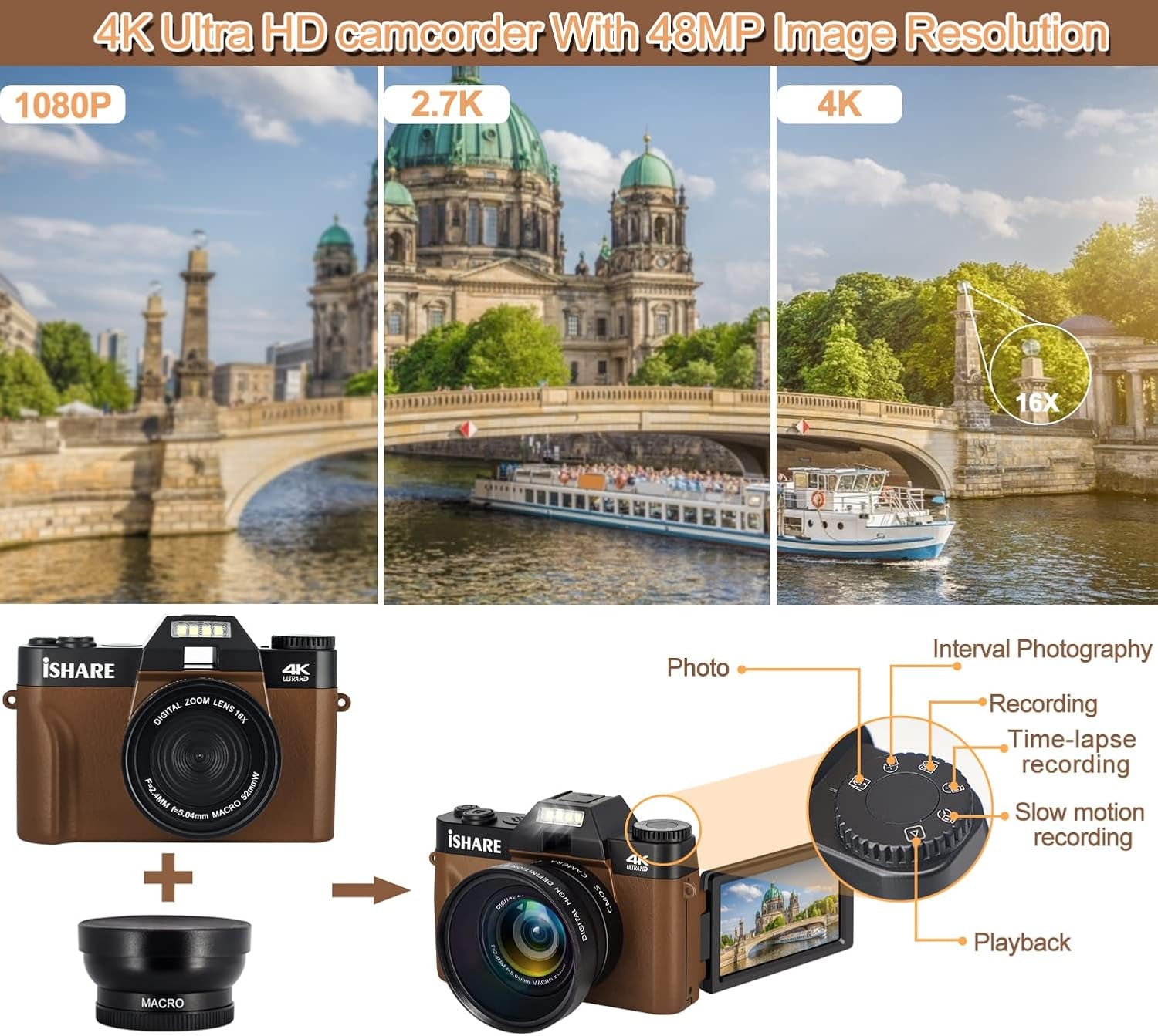 Digital Camera for Photography,Vlogging Camera for Youtube with Wifi 180° Flip Screen,16X Digital Zoom,Digital Camera for Kids and Adults with One Batteries,Wide-Angle Lens and 32GB Micro Card