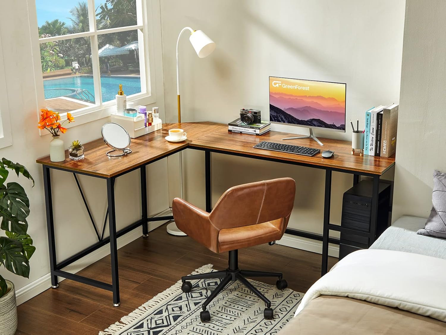 L Shaped Computer Desk with Storage Shelves, 66 Inch Corner Computer Home Office Writing Table,Rustic Large Gaming PC Workstation Space Saving, Easy Assembly,Walnut