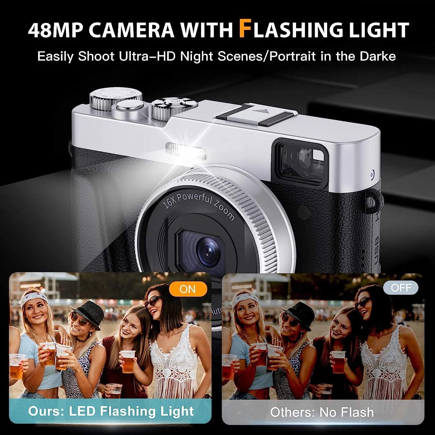 4K Digital Camera for Photography Autofocus 48MP Vlogging Camera for Youtube 16X Digital Zoom Cameras with SD Card