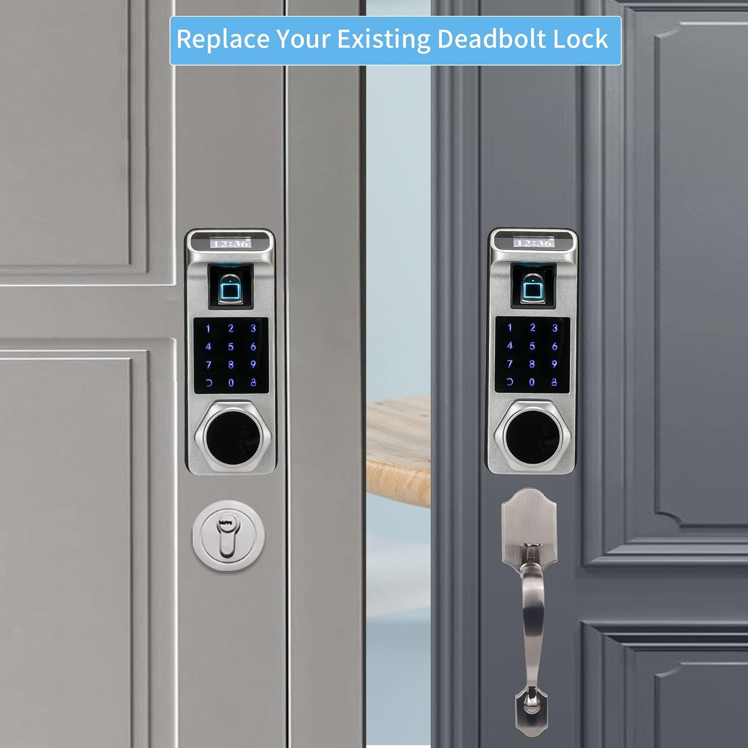 K1 Fingerprint, Keyless Entry, Keypad Lock, Biometric, Digital Door Lock for Home and Office (Silver)