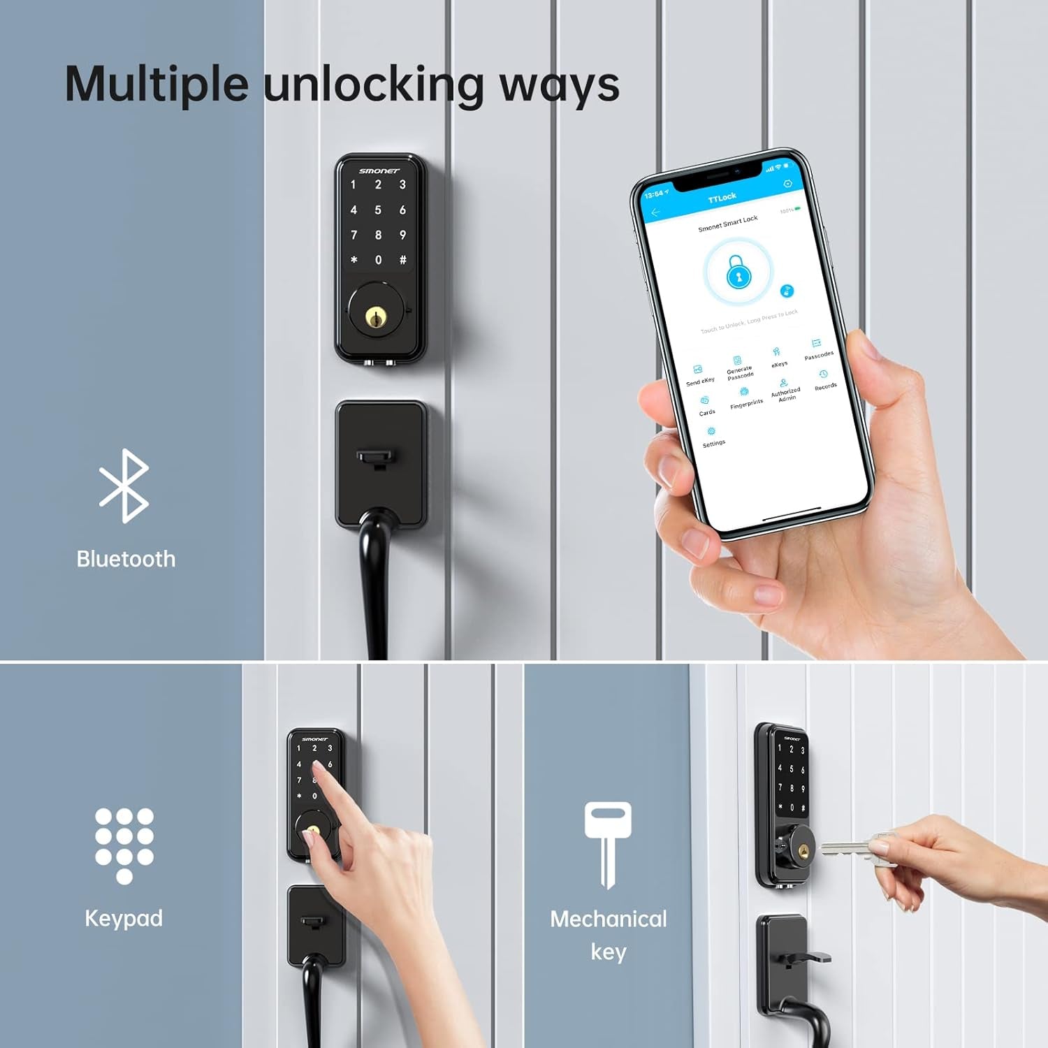 Smart Door Lock, Keypad Deadbolt with Wifi Bridge, Bluetooth Touchscreen, Alexa Compatible, Black