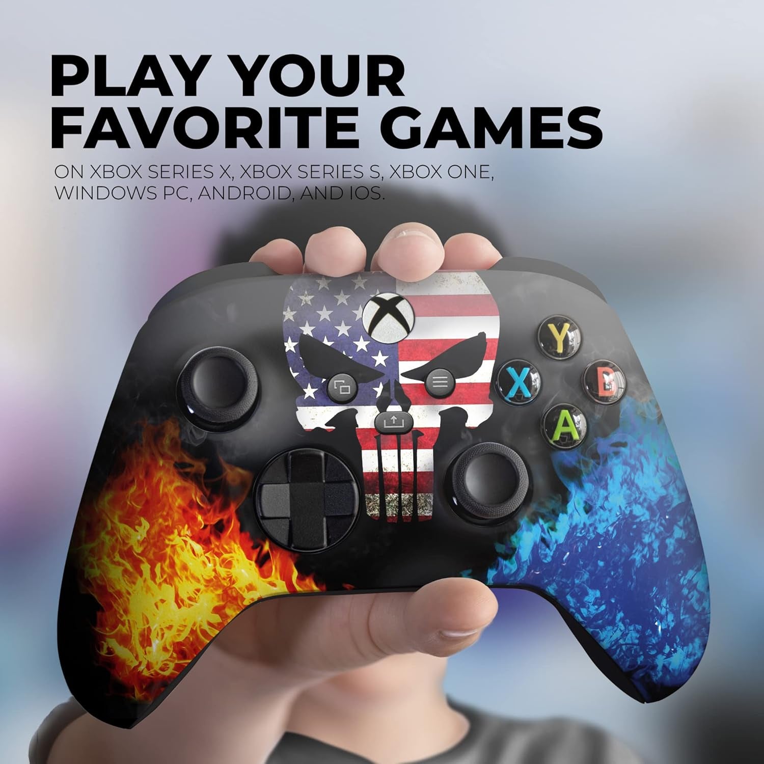 Americcan Warrior Skull Custom X-Box Controller Wireless Compatible with X-Box One/Series X/S Proudly Customized in USA with Permanent HYDRO-DIP Printing (NOT JUST a SKIN)
