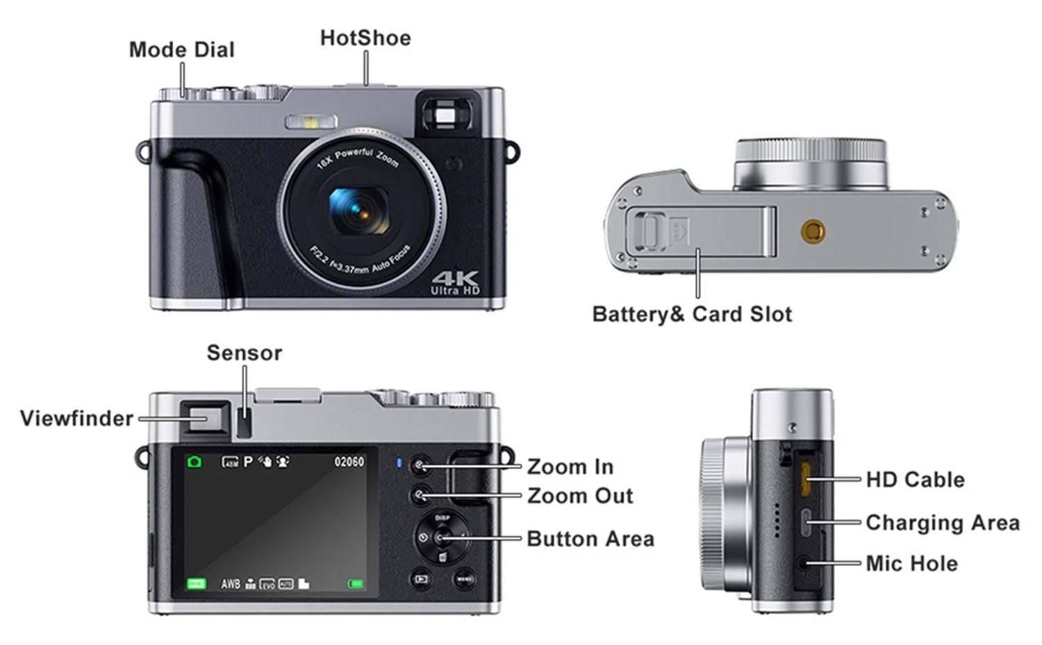 4K Digital Camera for Photography Autofocus 48MP Vlogging Camera for Youtube 16X Digital Zoom Cameras with SD Card
