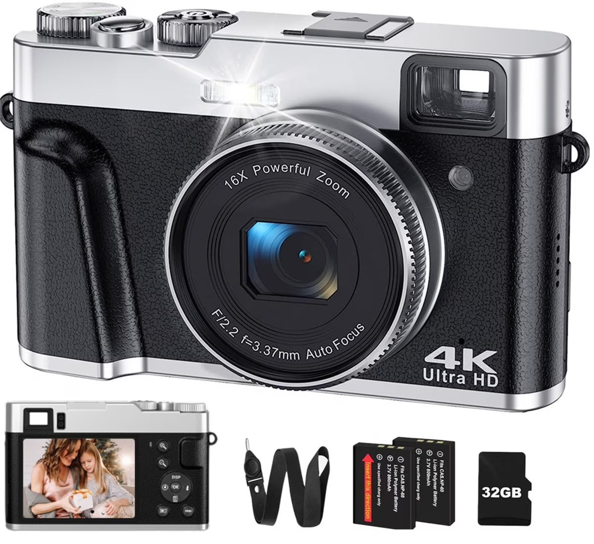 4K Digital Camera for Photography Autofocus 48MP Vlogging Camera for Youtube 16X Digital Zoom Cameras with SD Card