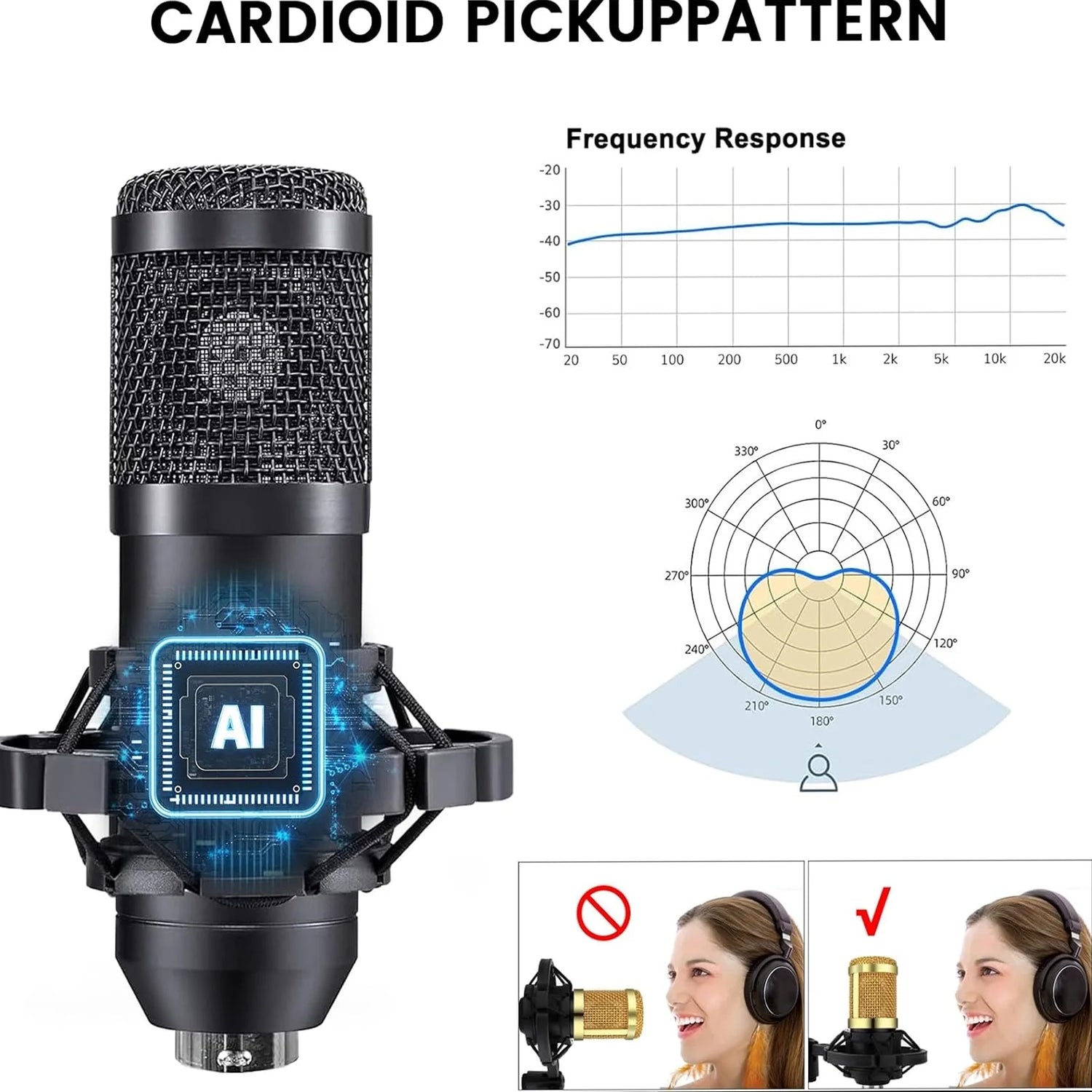 Microphone for Podcast Equipment Bundle, USB Microphone, Microphone for Computer, Perfect for Live Streaming, Black