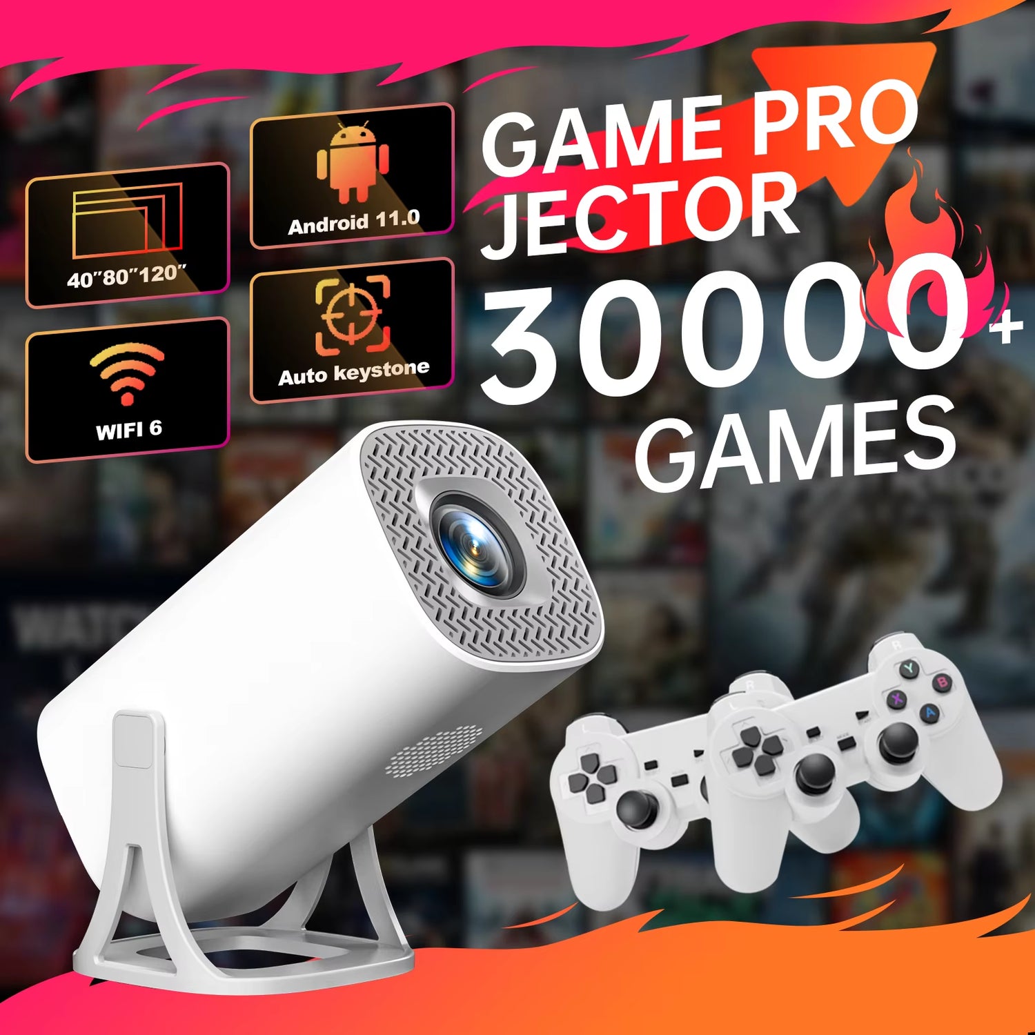 S40GE Android 11 Gaming Projector 64GB TF Card Wireless Gaming Controller Dual WIFI 1280*720P Home Theater Portable Projector