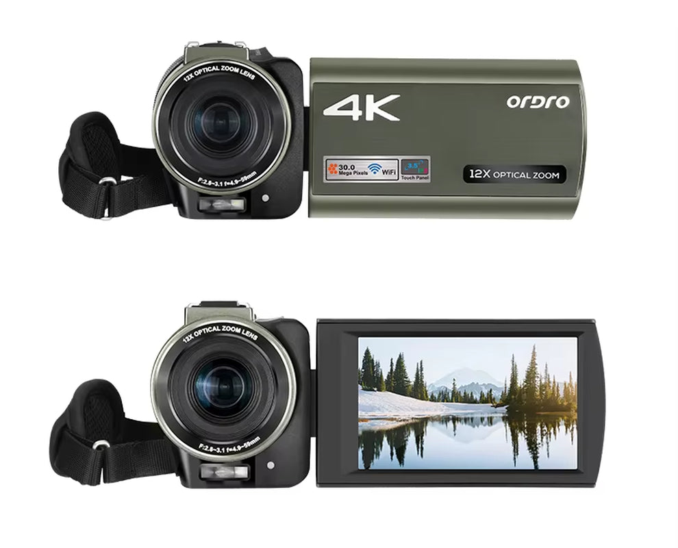 4K UHD High Quality 12X Optical Zoom Camcorder Outdoor Live Streaming Vlog Camera ORDRO