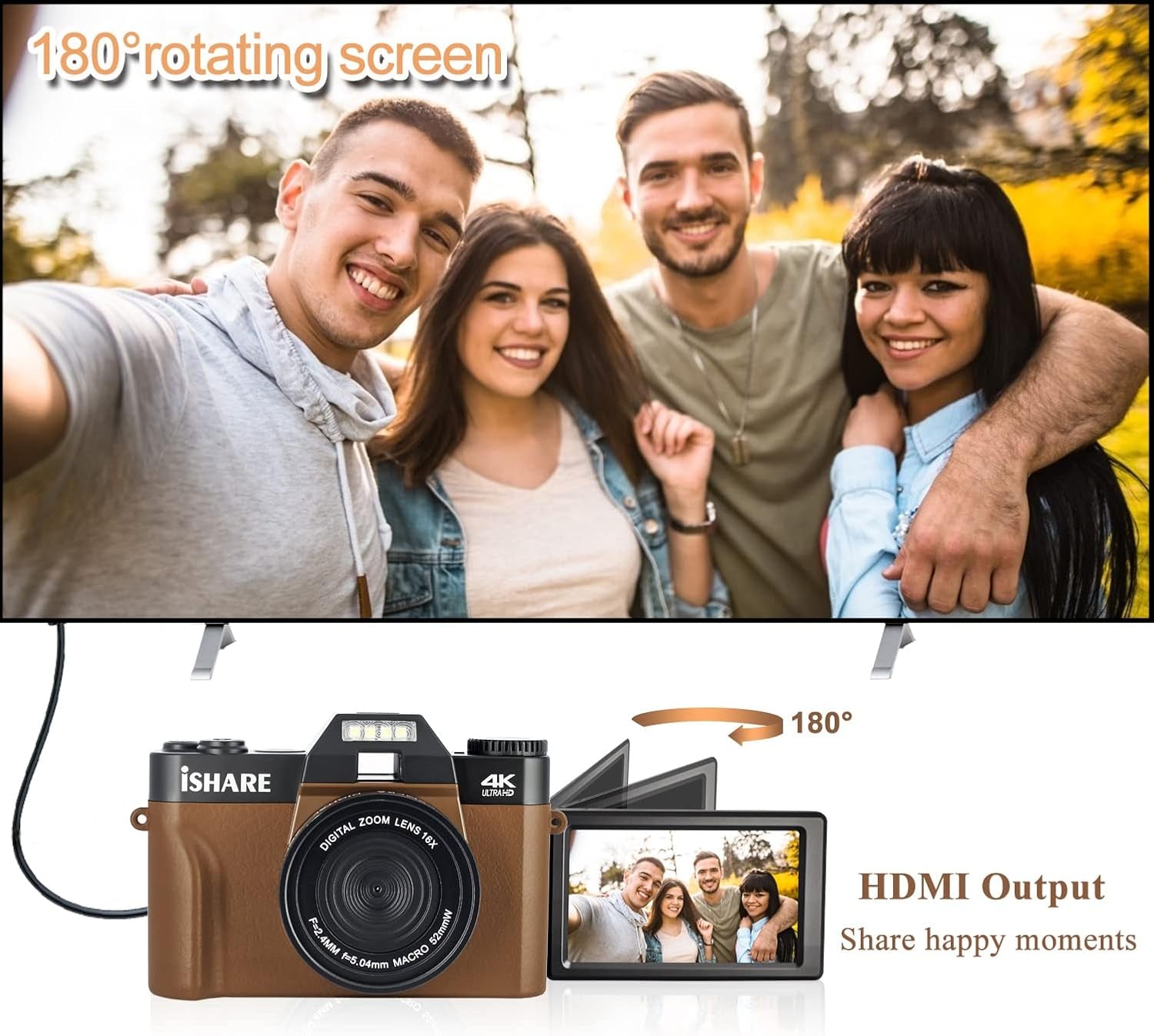 Digital Camera for Photography,Vlogging Camera for Youtube with Wifi 180° Flip Screen,16X Digital Zoom,Digital Camera for Kids and Adults with One Batteries,Wide-Angle Lens and 32GB Micro Card