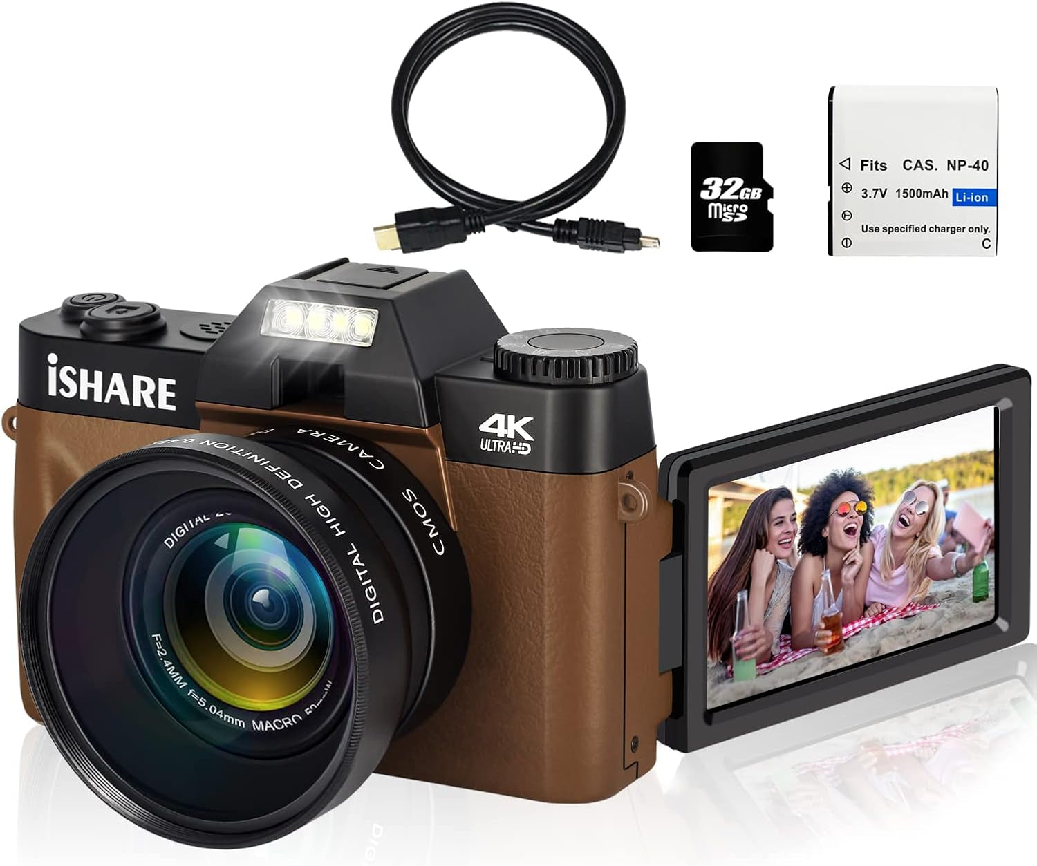 Digital Camera for Photography,Vlogging Camera for Youtube with Wifi 180° Flip Screen,16X Digital Zoom,Digital Camera for Kids and Adults with One Batteries,Wide-Angle Lens and 32GB Micro Card