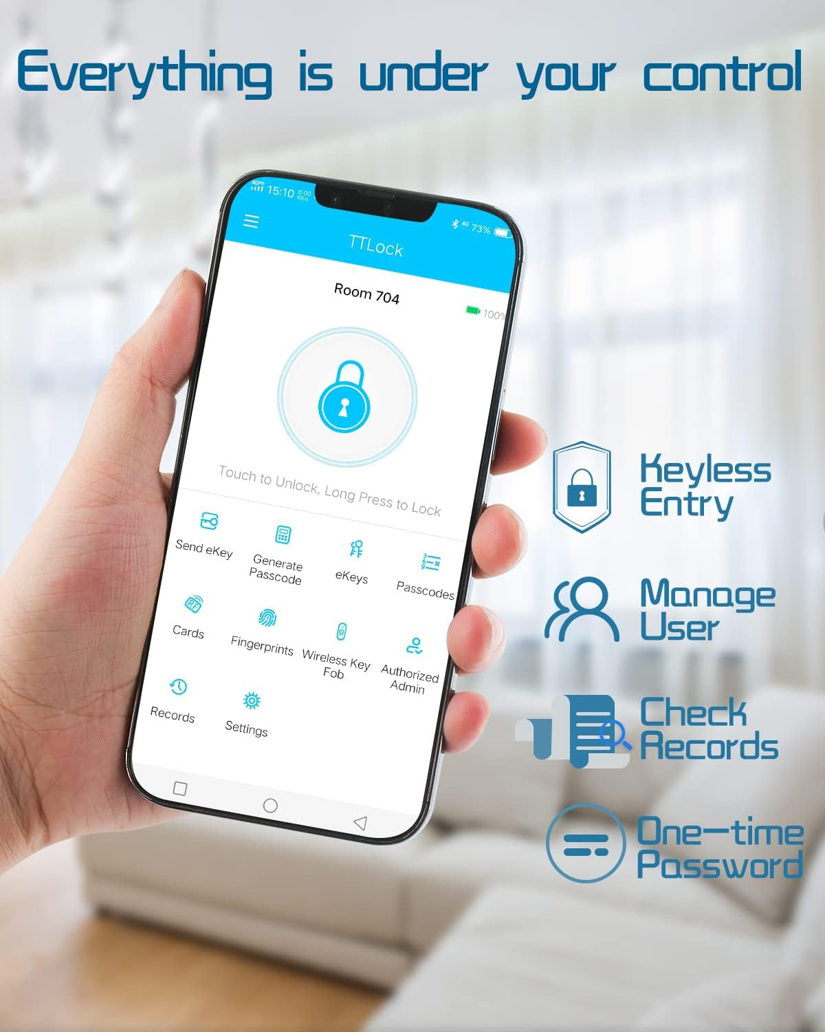 5-In-1 Smart Door Lock - Keyless Entry with Fingerprint, App, IC Cards, Passcode, and Keys - Black