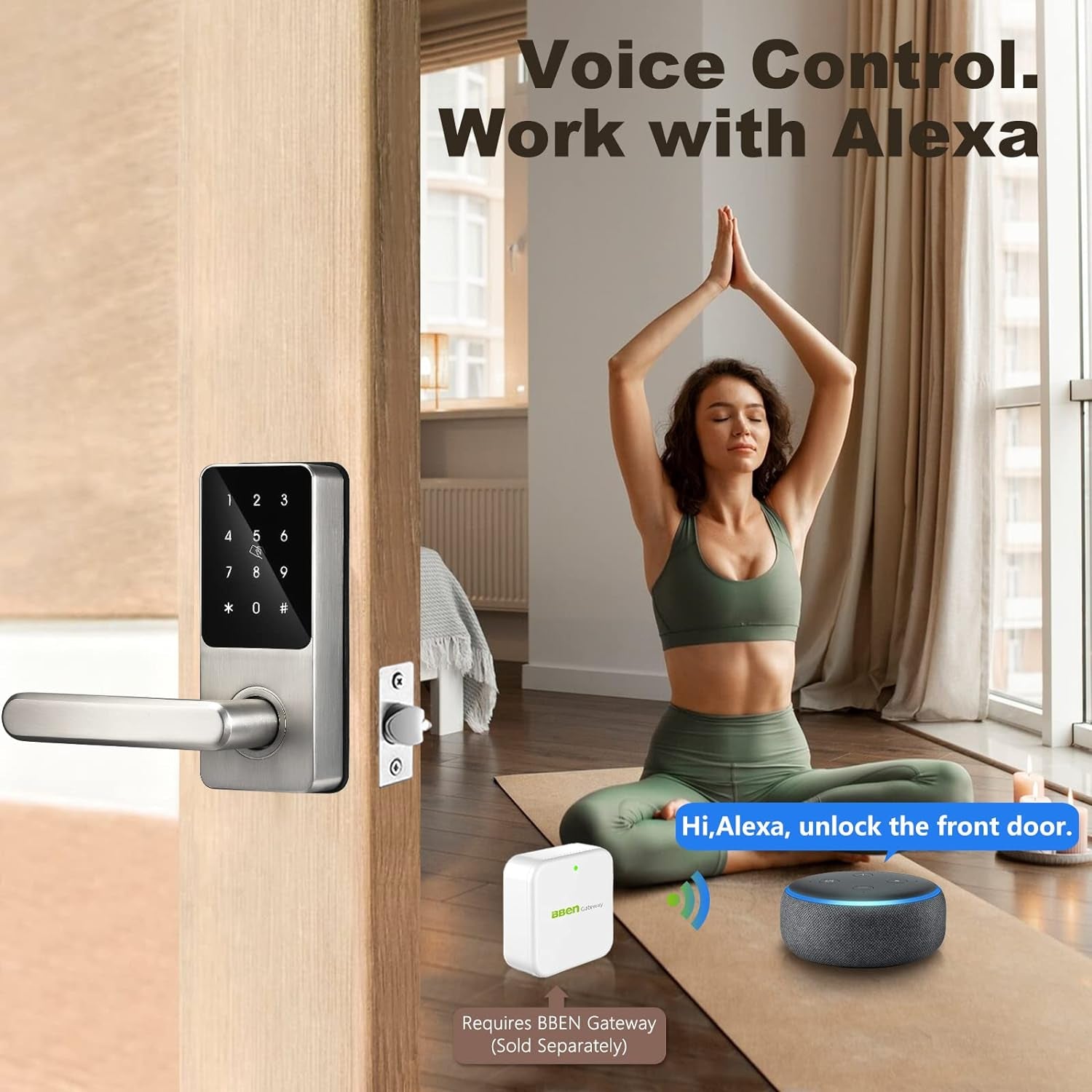 Smart Keyless Entry Door Lock with Reversible Handle, Touchscreen Keypad, Electronic Digital Bluetooth Front Door Lock, Biometric Door Lock, Auto Lock,For Home Apartment Office