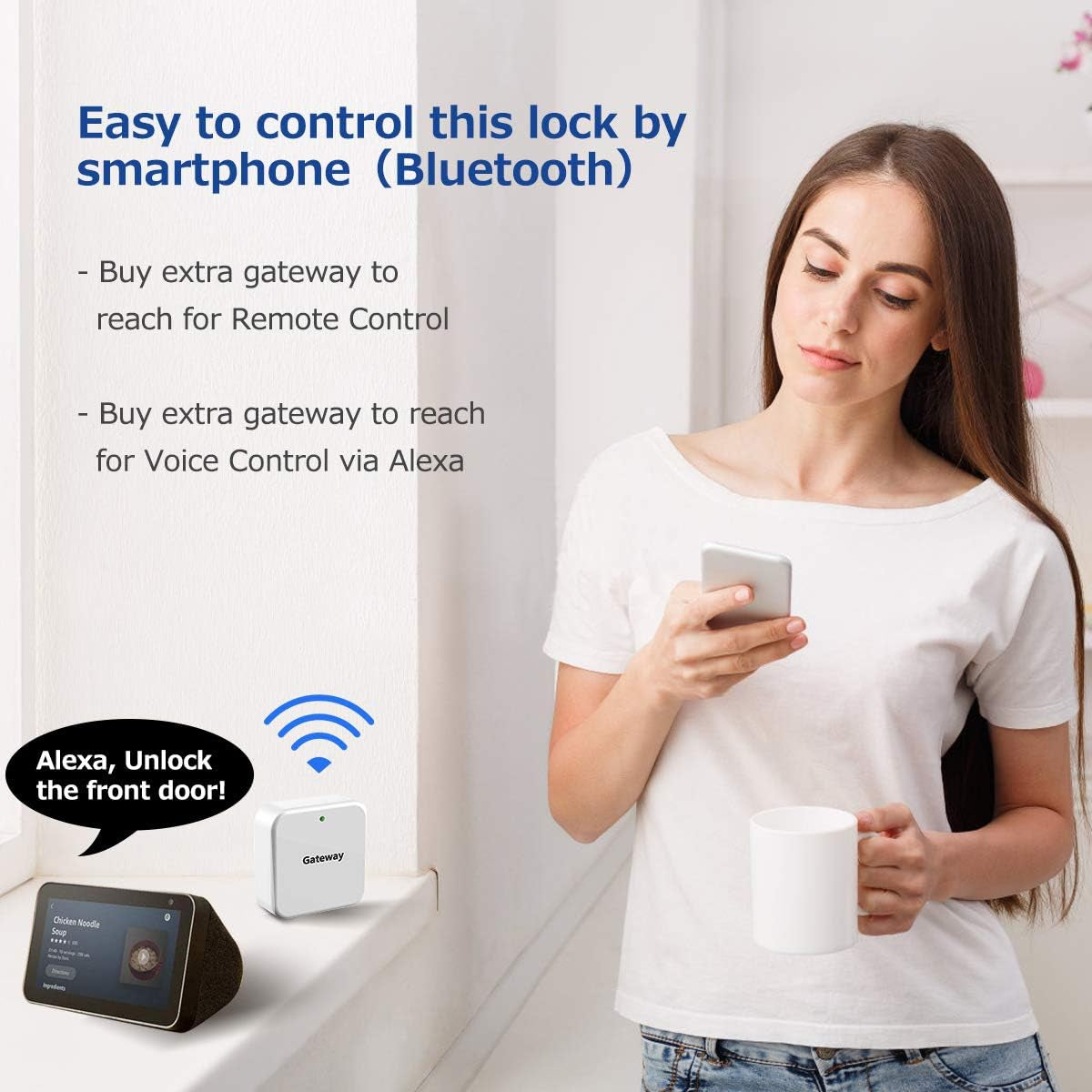 Smart Lock, Fingerprint Electronic Deadbolt Door Lock, Keyless Entry, Compatible with Alexa, Google Assistant - Black