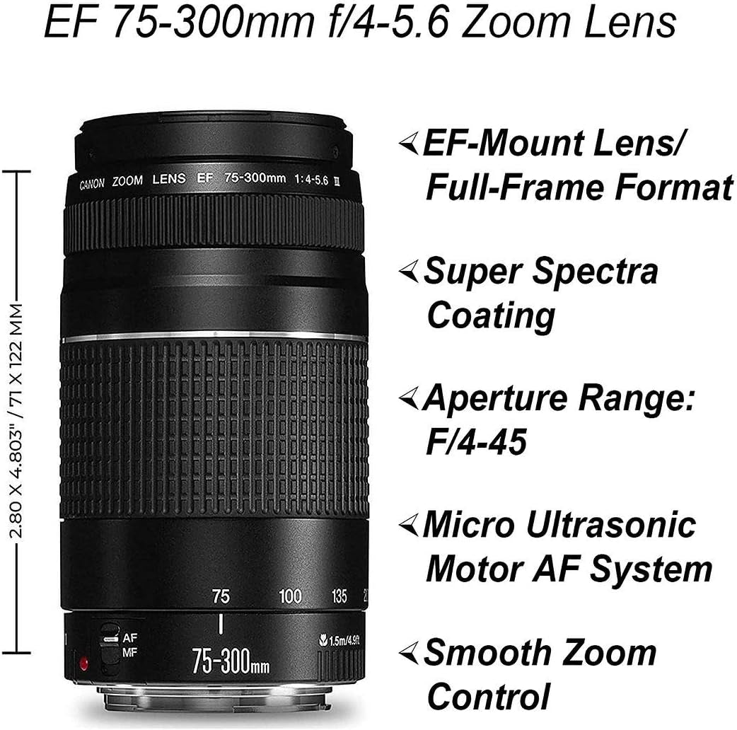EOS Rebel T7 DSLR Camera 24.1MP with EF-S 18-55Mm + EF 75-300Mm Lens + A-Cell Accessory Bundle Includes: Telephoto + Wide Angle Lenses + Sandisk 32GB Memory Card + Much More