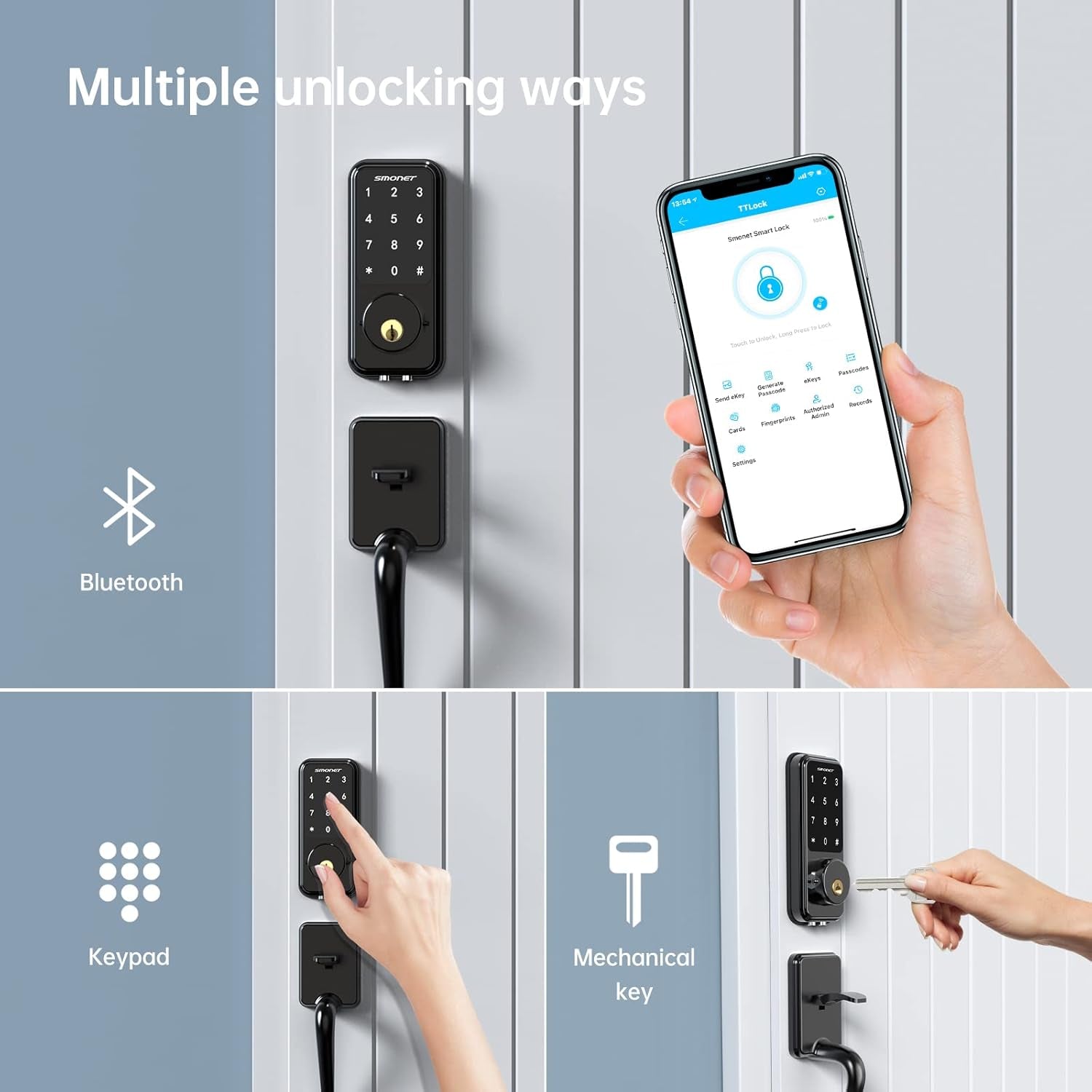 Smart Door Lock, Keypad Deadbolt with Wifi Bridge, Bluetooth Touchscreen, Alexa Compatible, Black
