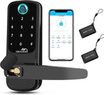 5-In-1 Smart Door Lock - Keyless Entry with Fingerprint, App, IC Cards, Passcode, and Keys - Black