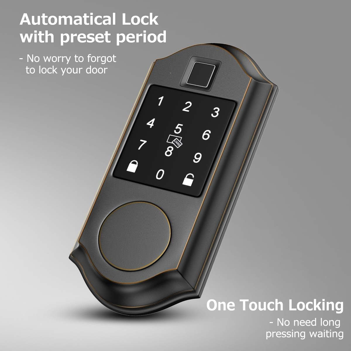 Smart Door Lock, Fingerprint Electronic Deadbolt Door Lock, Keyless Entry Door Lock Featuring Auto-Locking, Smart Door Lock for App/Fobs/Biometric/Codes/Keys, Works with Alexa - ORB Bronze