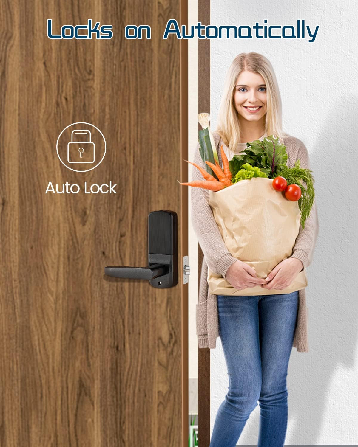 5-In-1 Smart Door Lock - Keyless Entry with Fingerprint, App, IC Cards, Passcode, and Keys - Black