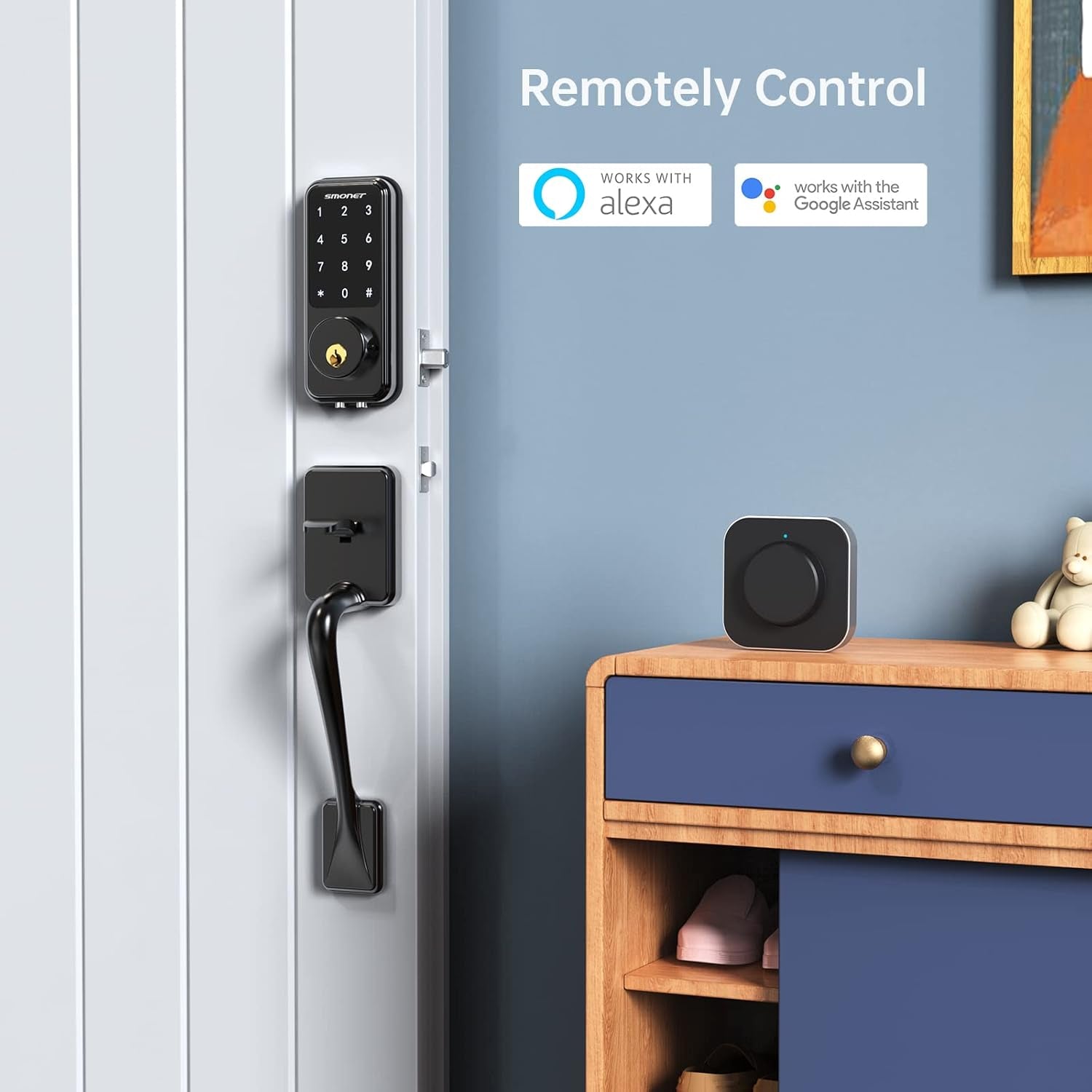 Smart Door Lock, Keypad Deadbolt with Wifi Bridge, Bluetooth Touchscreen, Alexa Compatible, Black