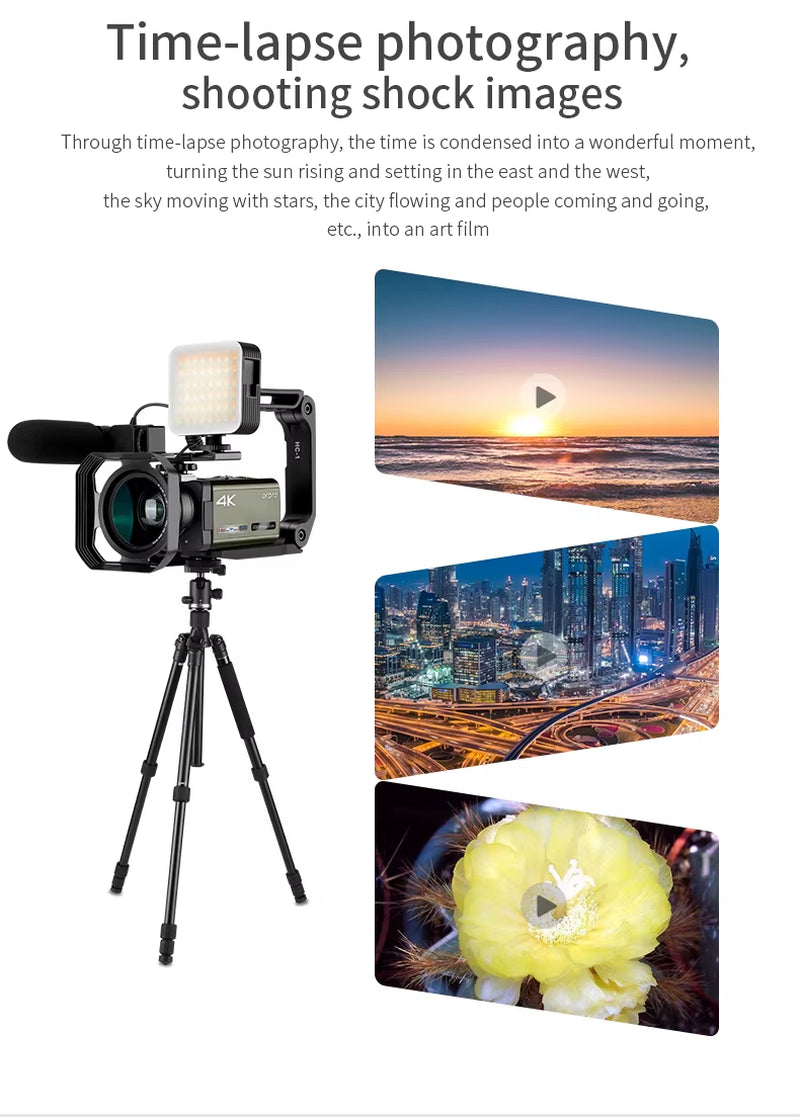 4K UHD High Quality 12X Optical Zoom Camcorder Outdoor Live Streaming Vlog Camera ORDRO