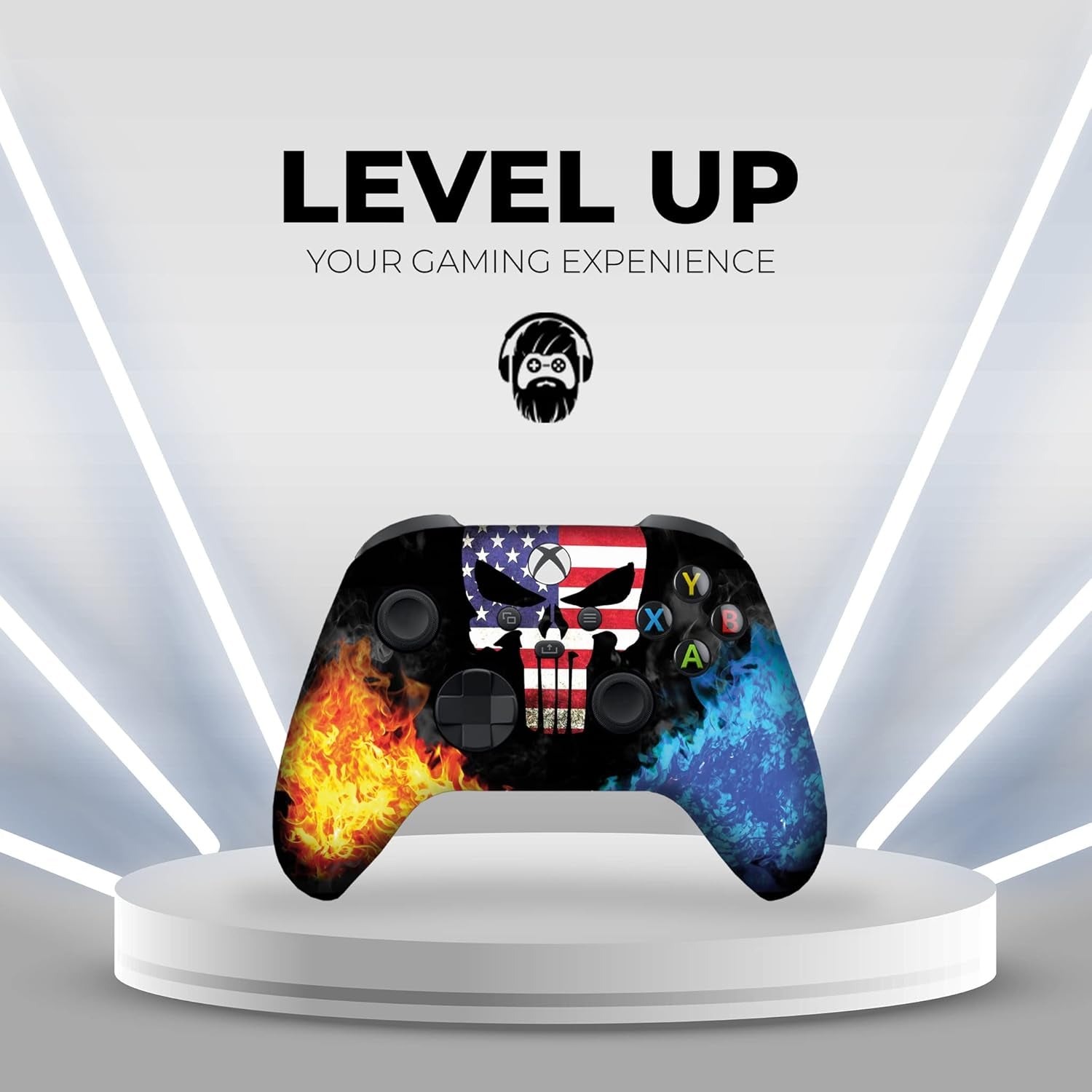 Americcan Warrior Skull Custom X-Box Controller Wireless Compatible with X-Box One/Series X/S Proudly Customized in USA with Permanent HYDRO-DIP Printing (NOT JUST a SKIN)