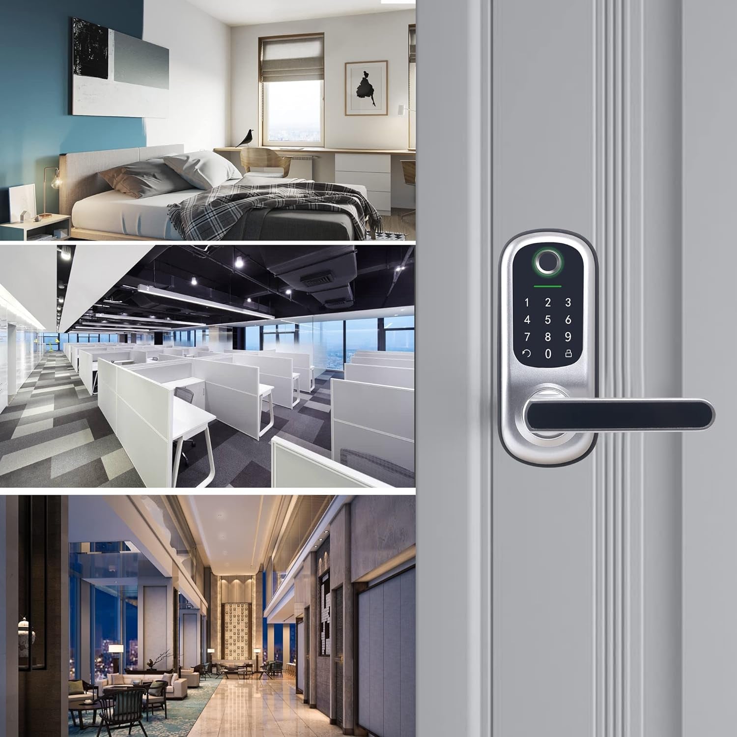 Keyless Entry Door Lock, Fingerprint & Smart Keypad, Digital Kepad Door Lock, Reversible Handle, Silver