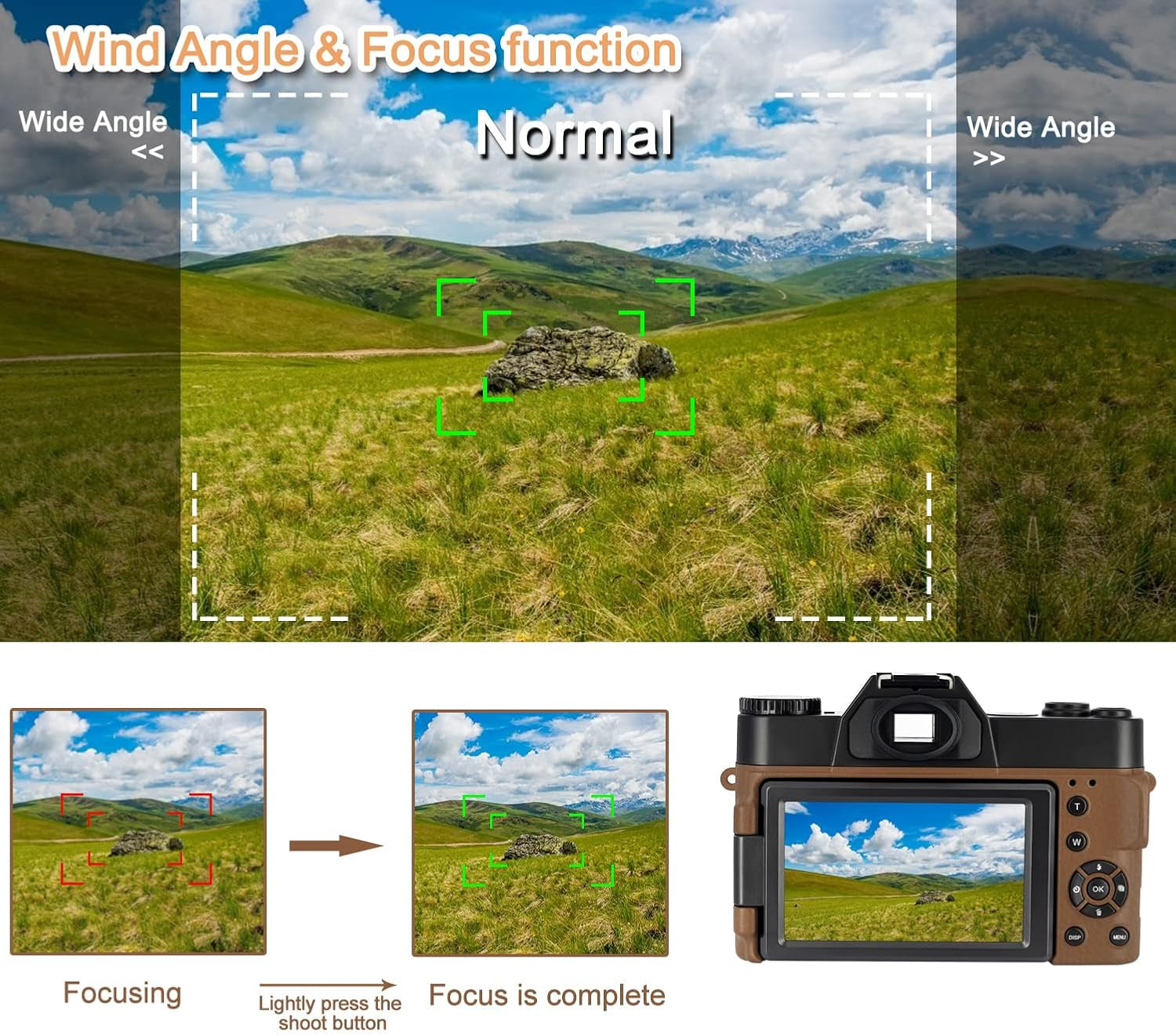 Digital Camera for Photography,Vlogging Camera for Youtube with Wifi 180° Flip Screen,16X Digital Zoom,Digital Camera for Kids and Adults with One Batteries,Wide-Angle Lens and 32GB Micro Card