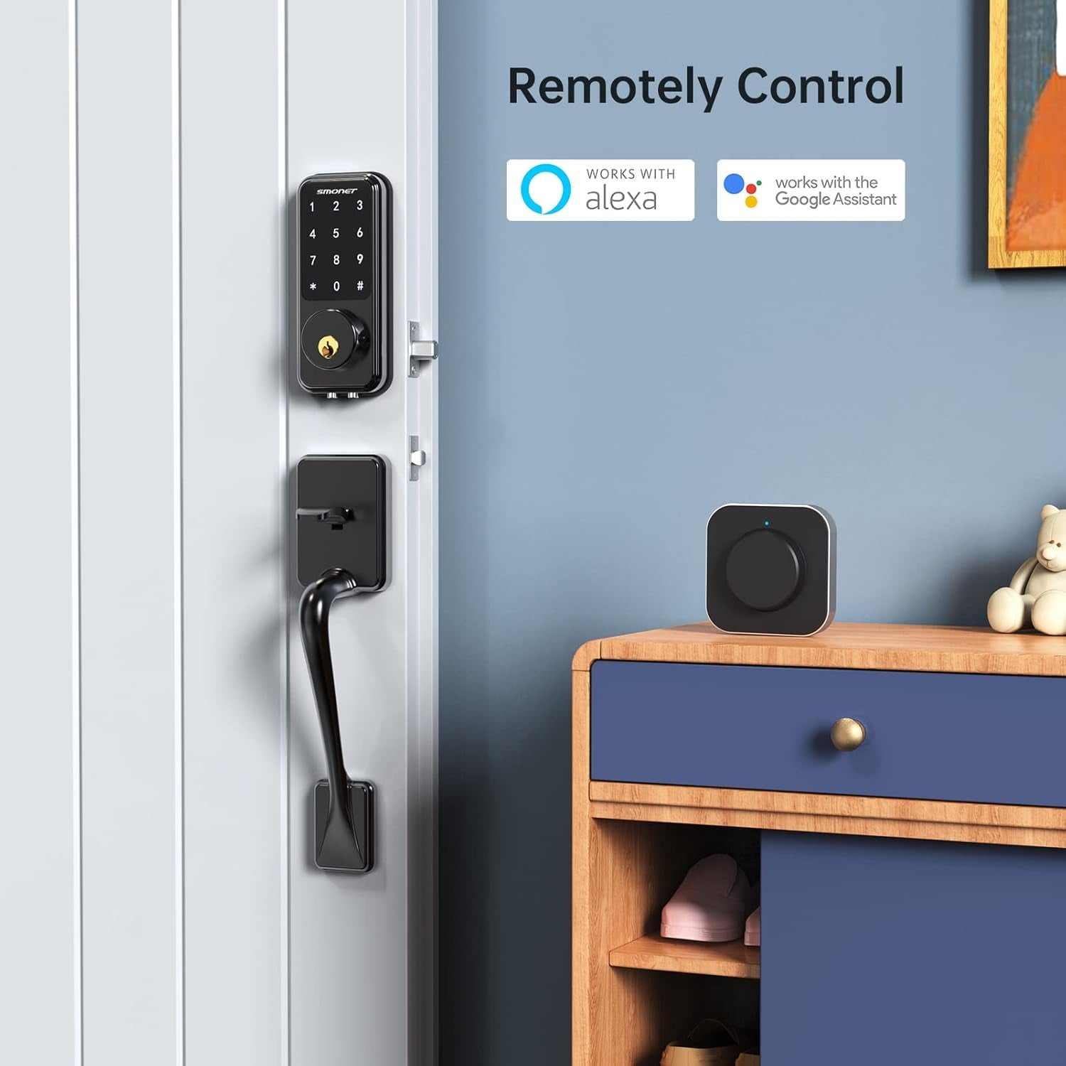 Smart Door Lock, Keypad Deadbolt with Wifi Bridge, Bluetooth Touchscreen, Alexa Compatible, Black