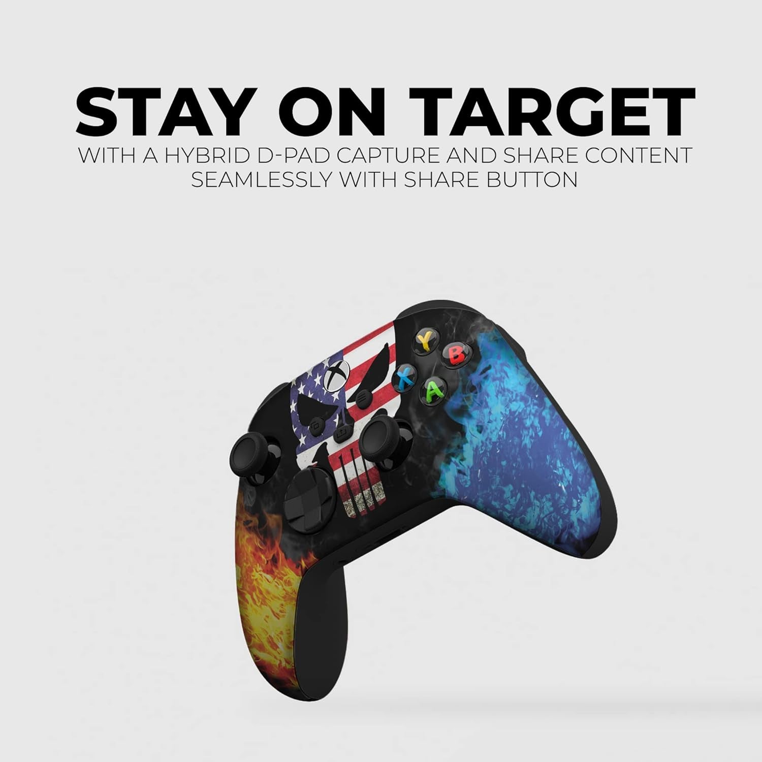 Americcan Warrior Skull Custom X-Box Controller Wireless Compatible with X-Box One/Series X/S Proudly Customized in USA with Permanent HYDRO-DIP Printing (NOT JUST a SKIN)