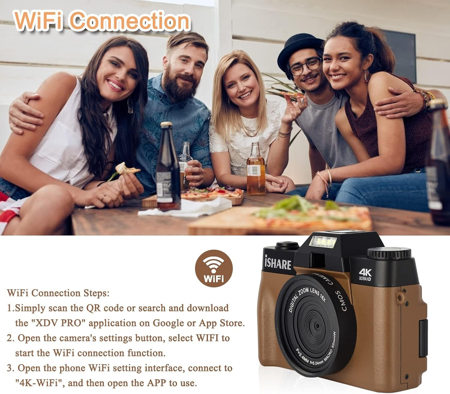 Digital Camera for Photography,Vlogging Camera for Youtube with Wifi 180° Flip Screen,16X Digital Zoom,Digital Camera for Kids and Adults with One Batteries,Wide-Angle Lens and 32GB Micro Card
