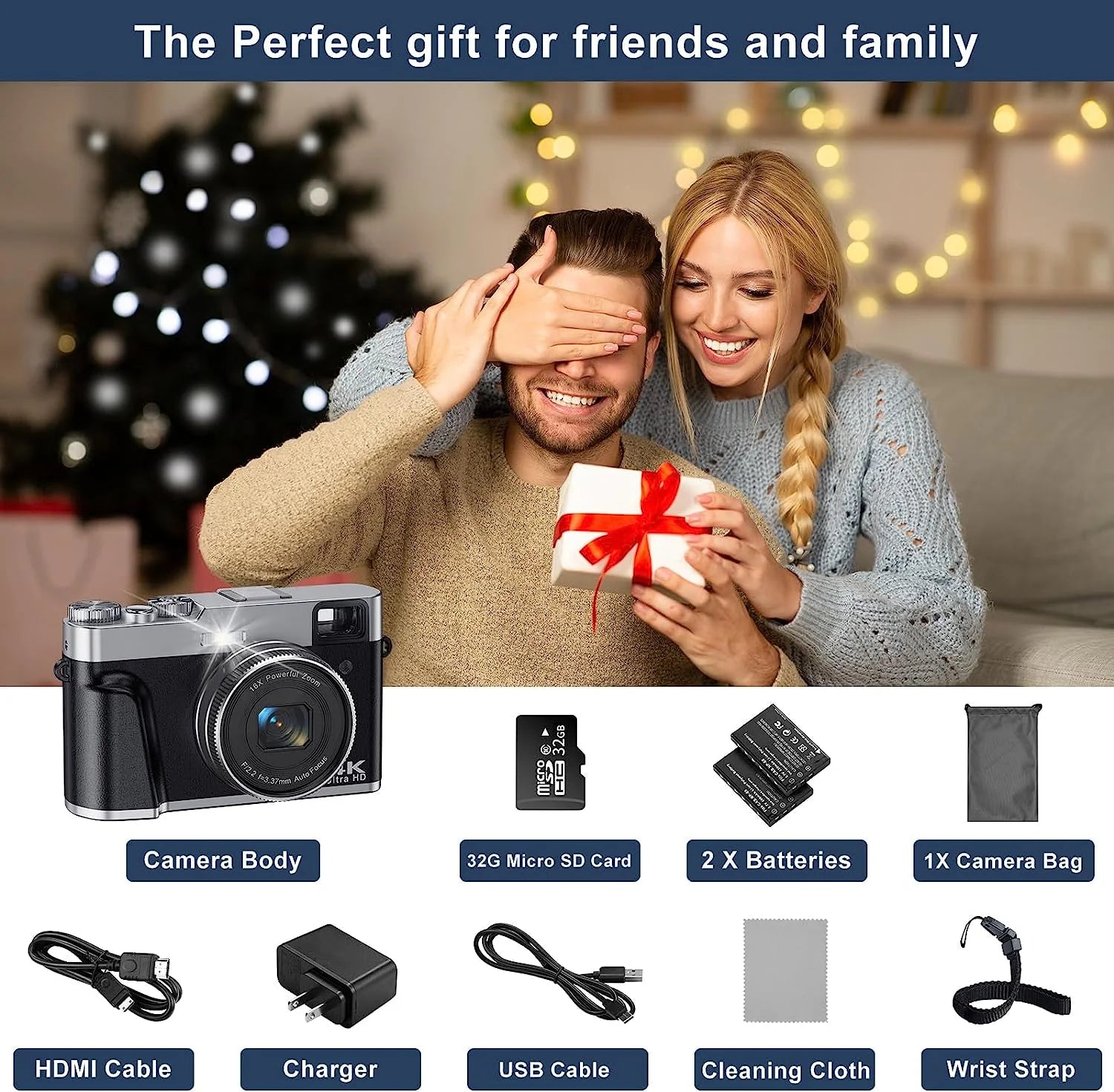 4K Digital Camera for Photography Autofocus 48MP Vlogging Camera for Youtube 16X Digital Zoom Cameras with SD Card