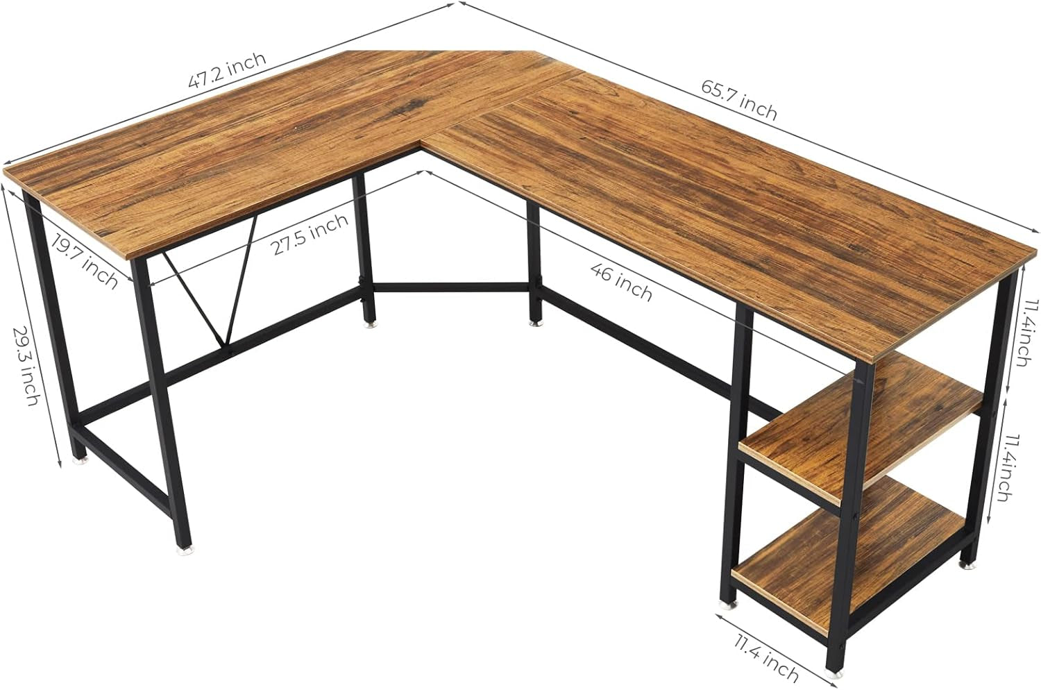 L Shaped Computer Desk with Storage Shelves, 66 Inch Corner Computer Home Office Writing Table,Rustic Large Gaming PC Workstation Space Saving, Easy Assembly,Walnut
