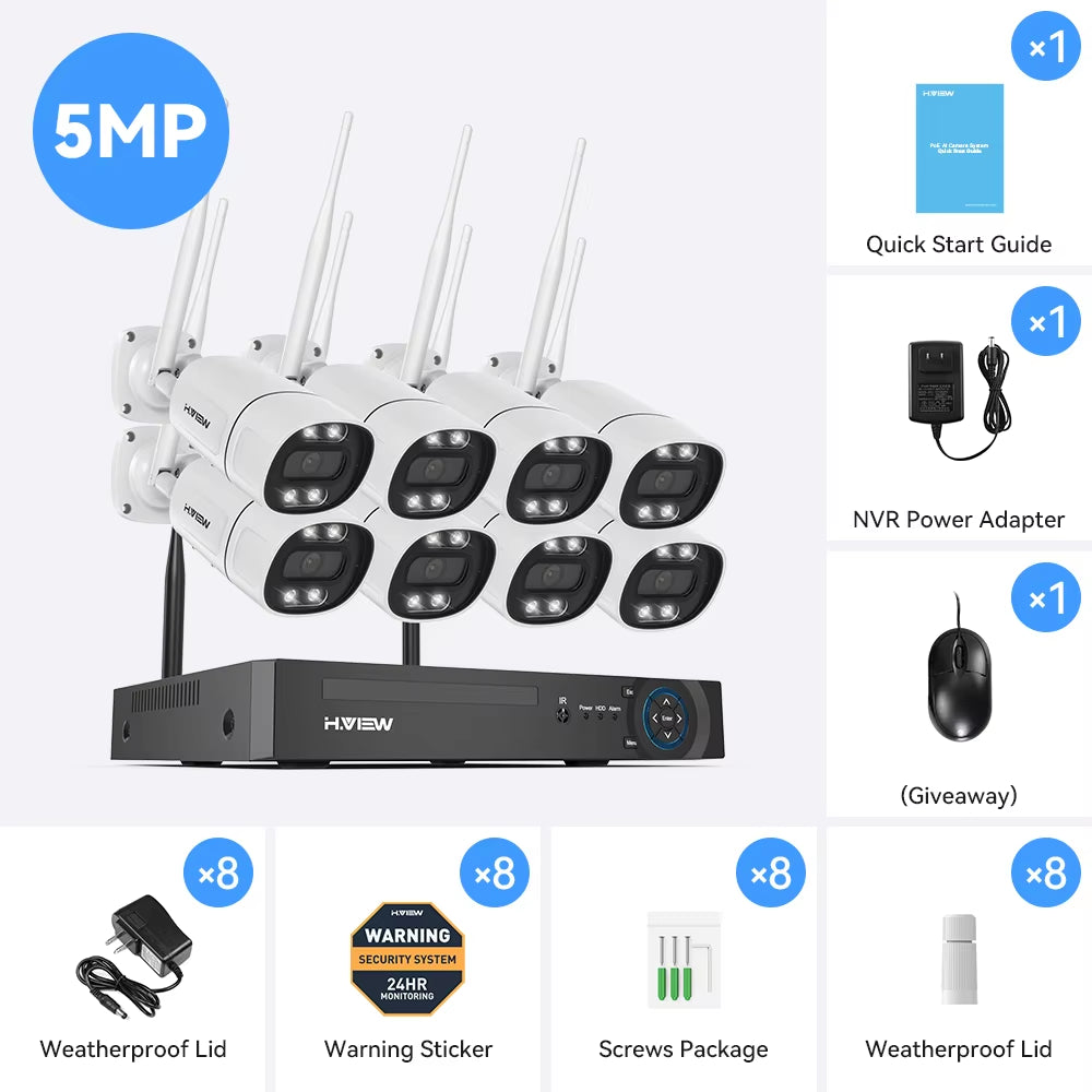 8CH 5Mp Wireless Wifi Camera Security System CCTV Camera Video Surveillance Kit NVR Indoor Outdoor Two-Way Audio Xmeye
