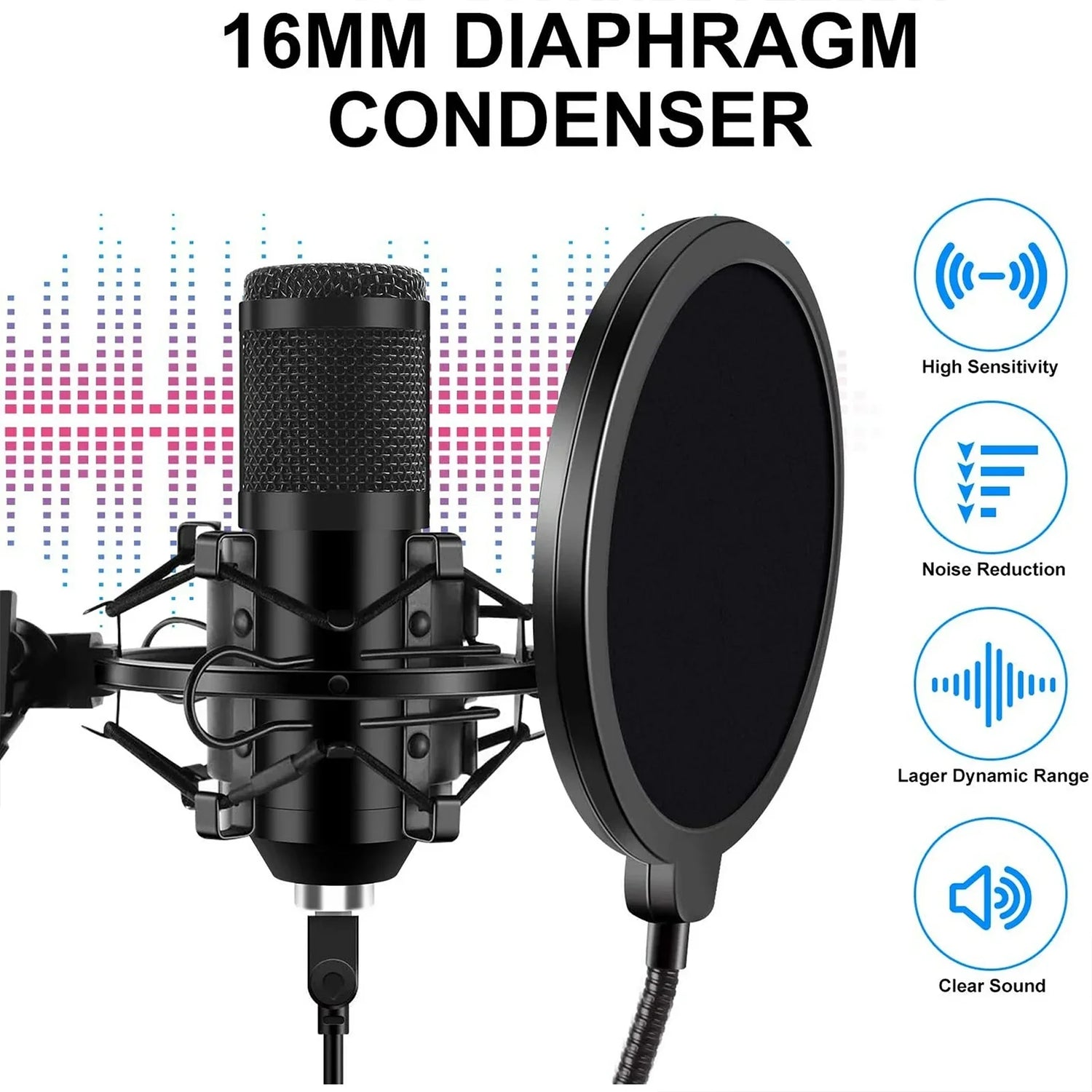 Microphone for Podcast Equipment Bundle, USB Microphone, Microphone for Computer, Perfect for Live Streaming, Black