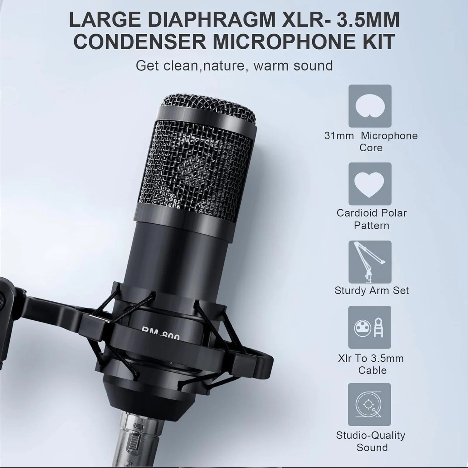Microphone for Podcast Equipment Bundle, USB Microphone, Microphone for Computer, Perfect for Live Streaming, Black