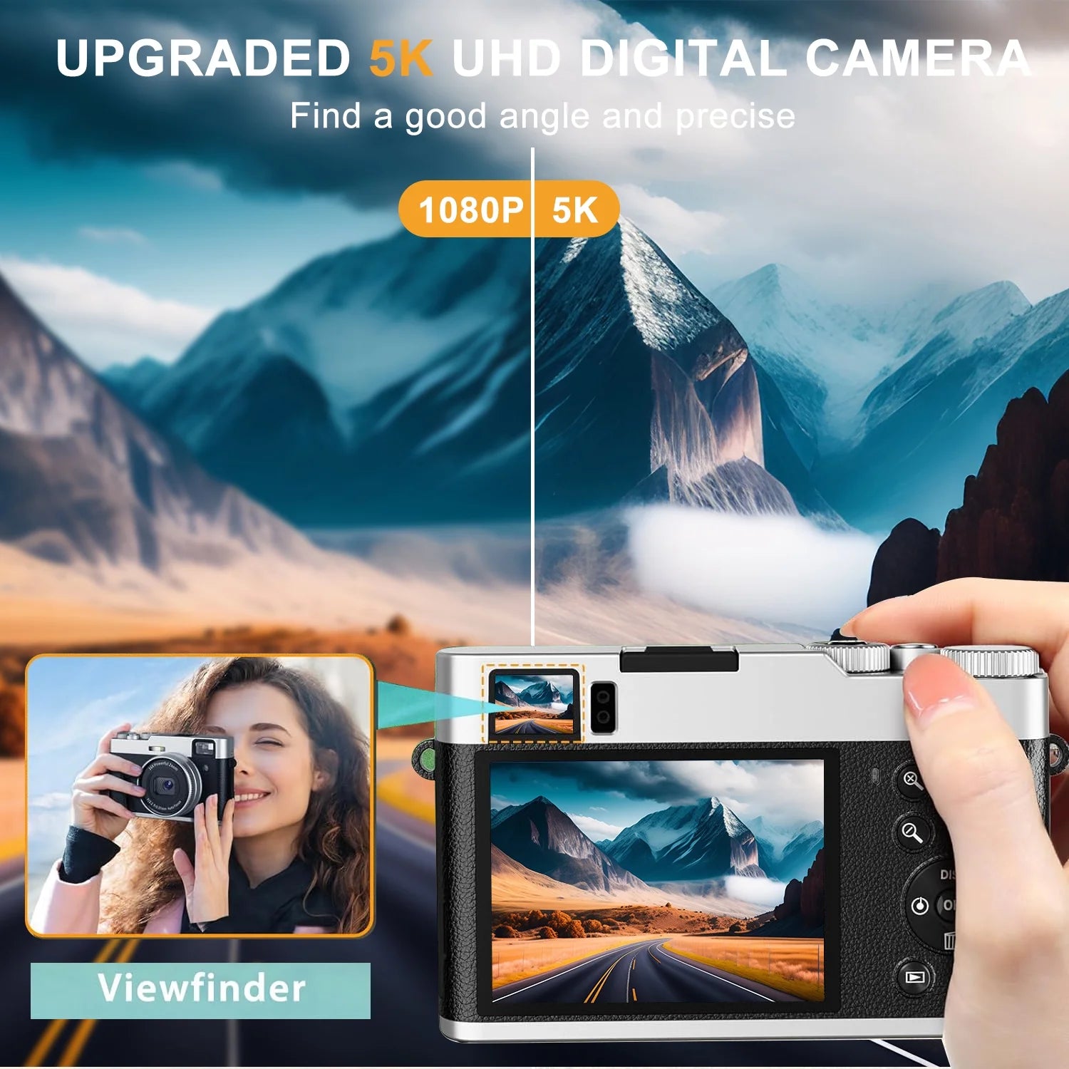 5K Digital Camera for Photography Autofocus 48MP Vlogging Camera for Youtube 16X Digital Zoom with Front and Rear Cameras with 32GB SD Card