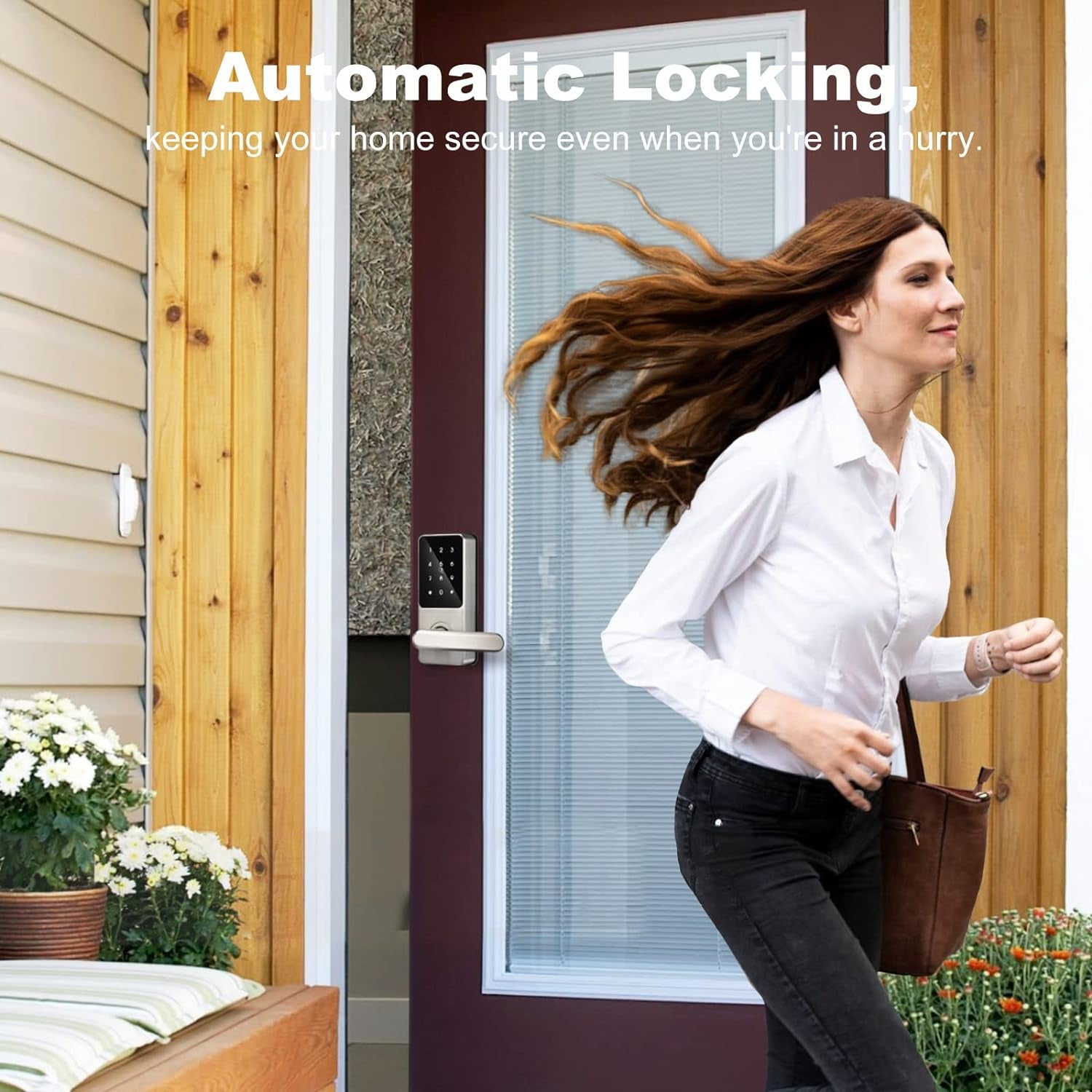 Smart Keyless Entry Door Lock with Reversible Handle, Touchscreen Keypad, Electronic Digital Bluetooth Front Door Lock, Biometric Door Lock, Auto Lock,For Home Apartment Office