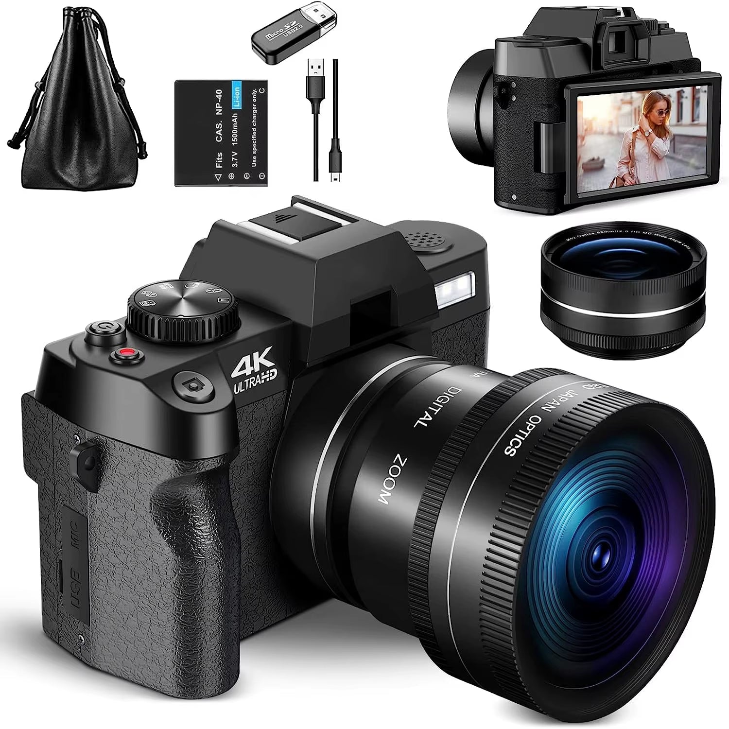 G-Anica Compact Digital Photography Camera4K Wireless Network Camera Retro Vlog Recorder Youtube 48MP Camera 3"Flip Screen