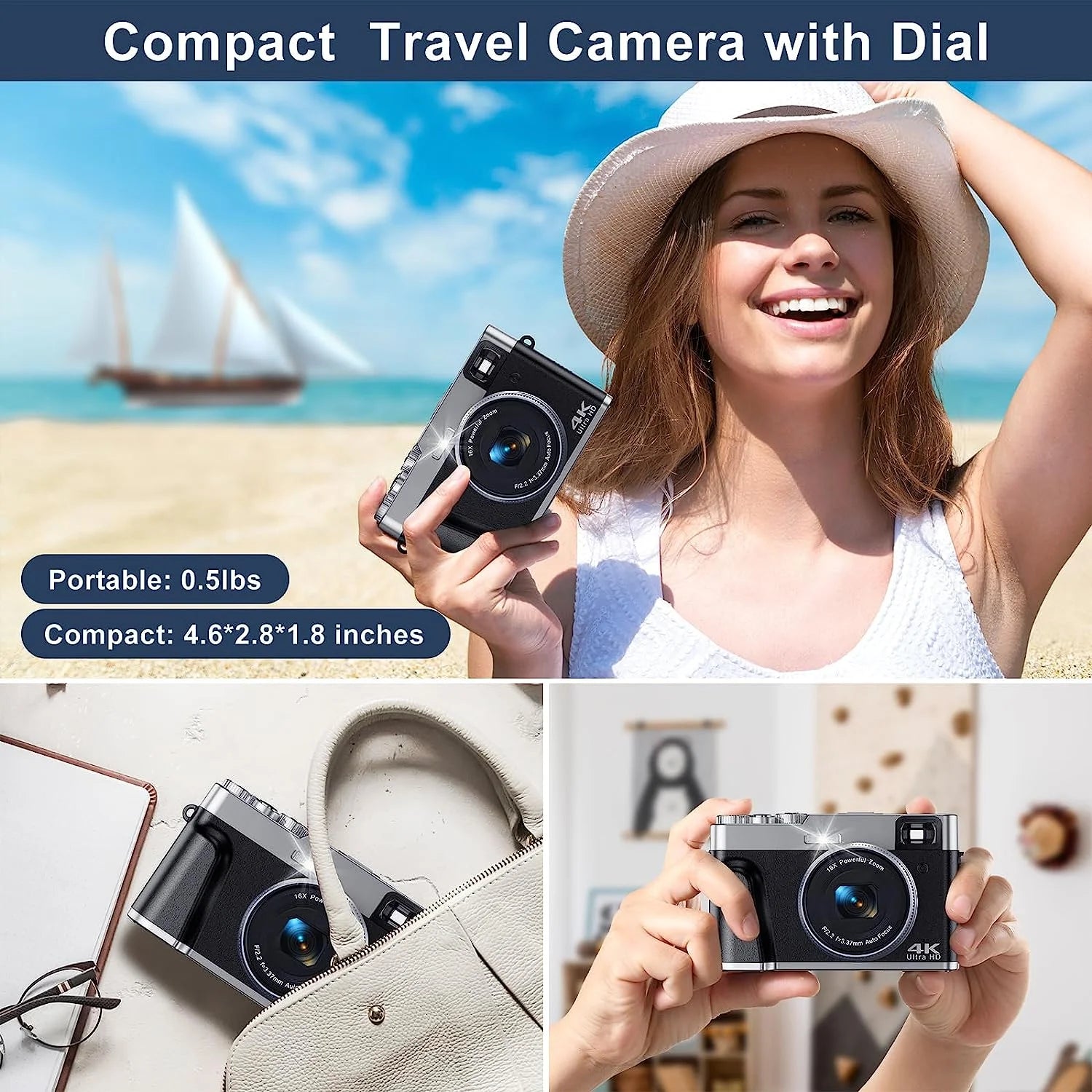 4K Digital Camera for Photography Autofocus 48MP Vlogging Camera for Youtube 16X Digital Zoom Cameras with SD Card