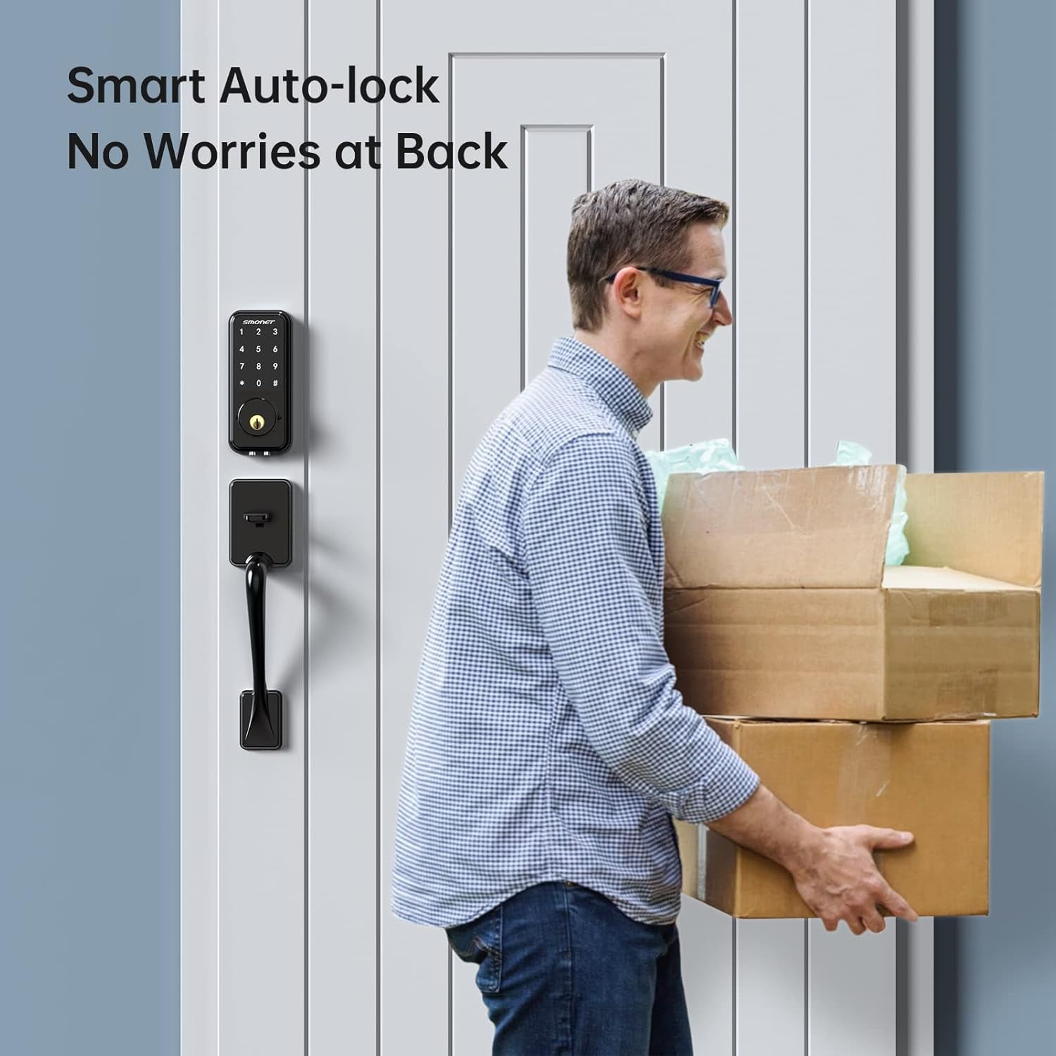 Smart Door Lock, Keypad Deadbolt with Wifi Bridge, Bluetooth Touchscreen, Alexa Compatible, Black