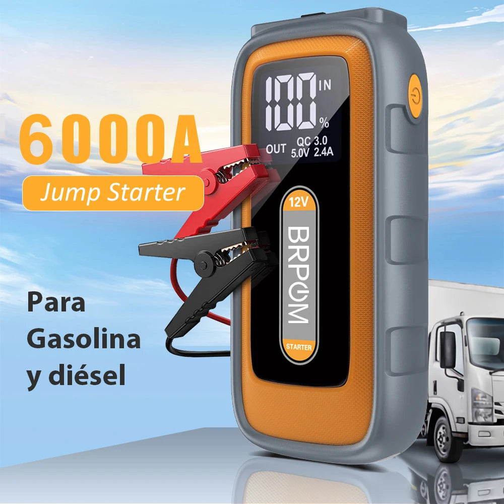 Car Jump Starter 6000A Peak 12V 26800Mah Automatic Portable Car Jump Starter Battery Pack with Smart Jumper Cable and LED Light