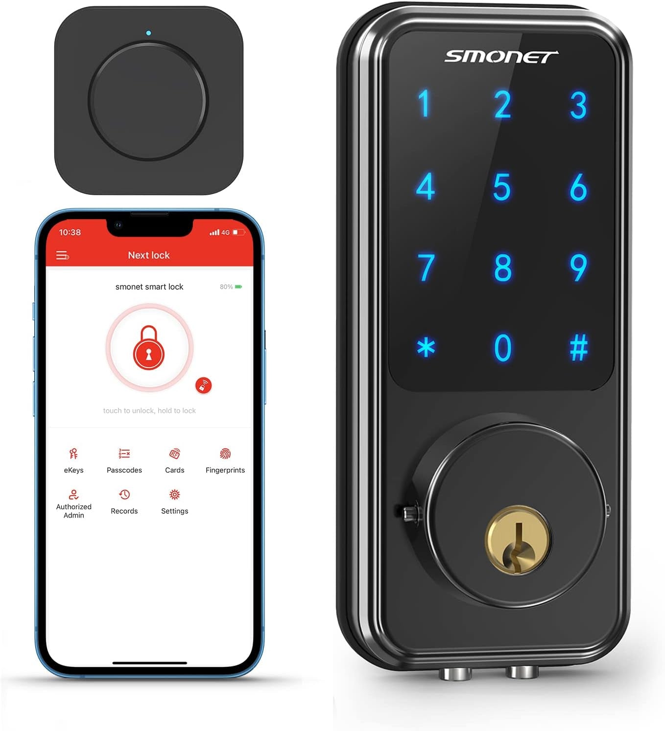 Smart Door Lock, Keypad Deadbolt with Wifi Bridge, Bluetooth Touchscreen, Alexa Compatible, Black