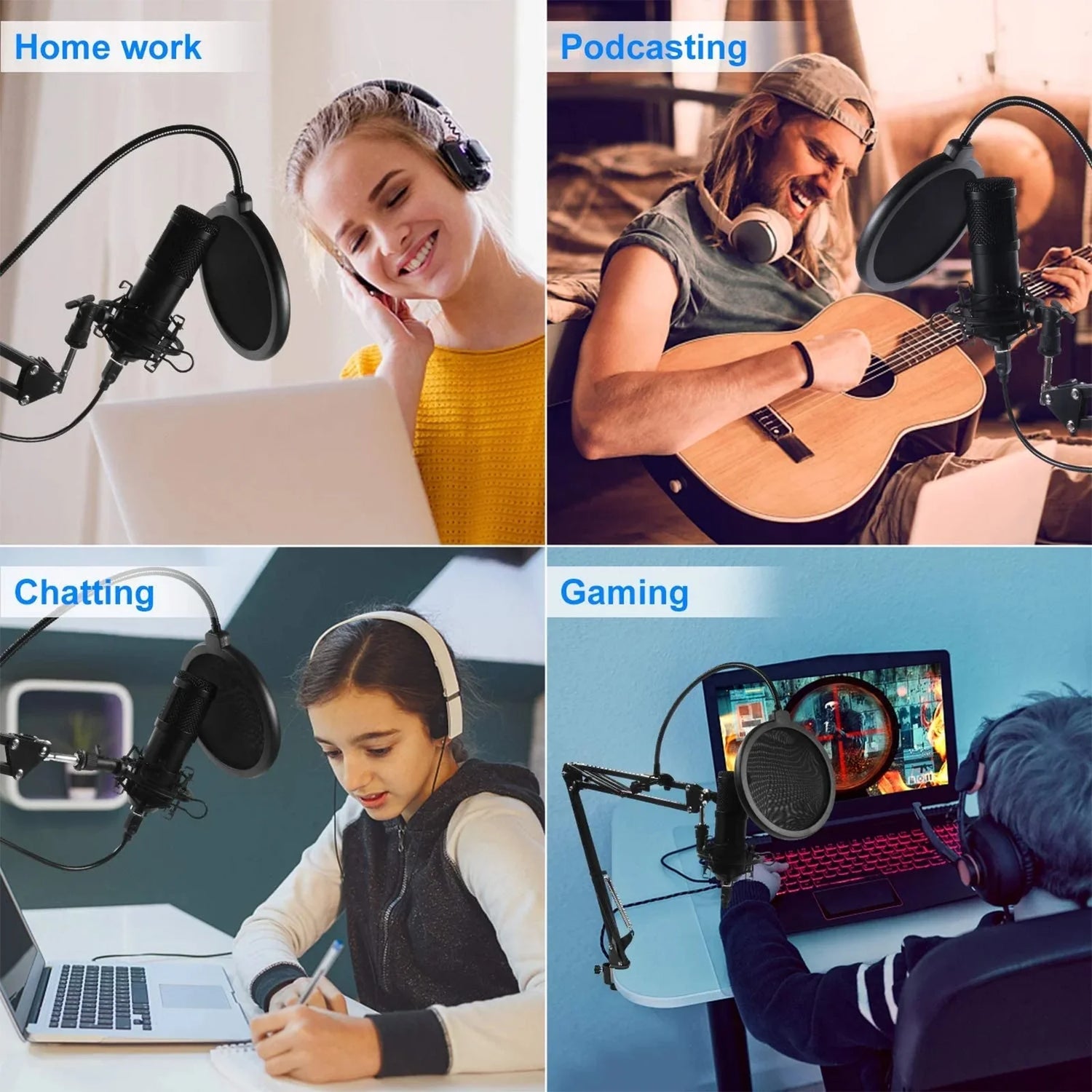 Microphone for Podcast Equipment Bundle, USB Microphone, Microphone for Computer, Perfect for Live Streaming, Black