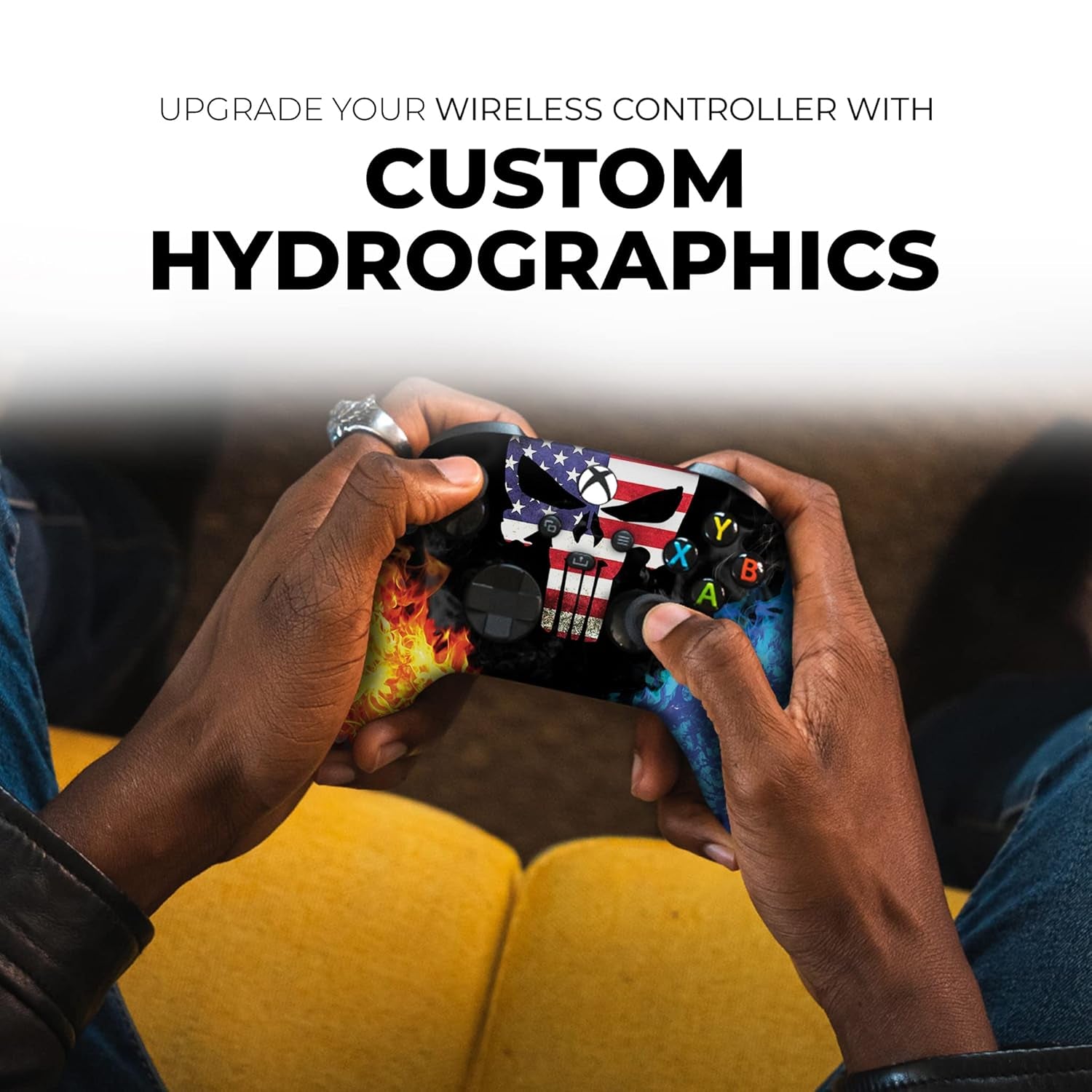 Americcan Warrior Skull Custom X-Box Controller Wireless Compatible with X-Box One/Series X/S Proudly Customized in USA with Permanent HYDRO-DIP Printing (NOT JUST a SKIN)